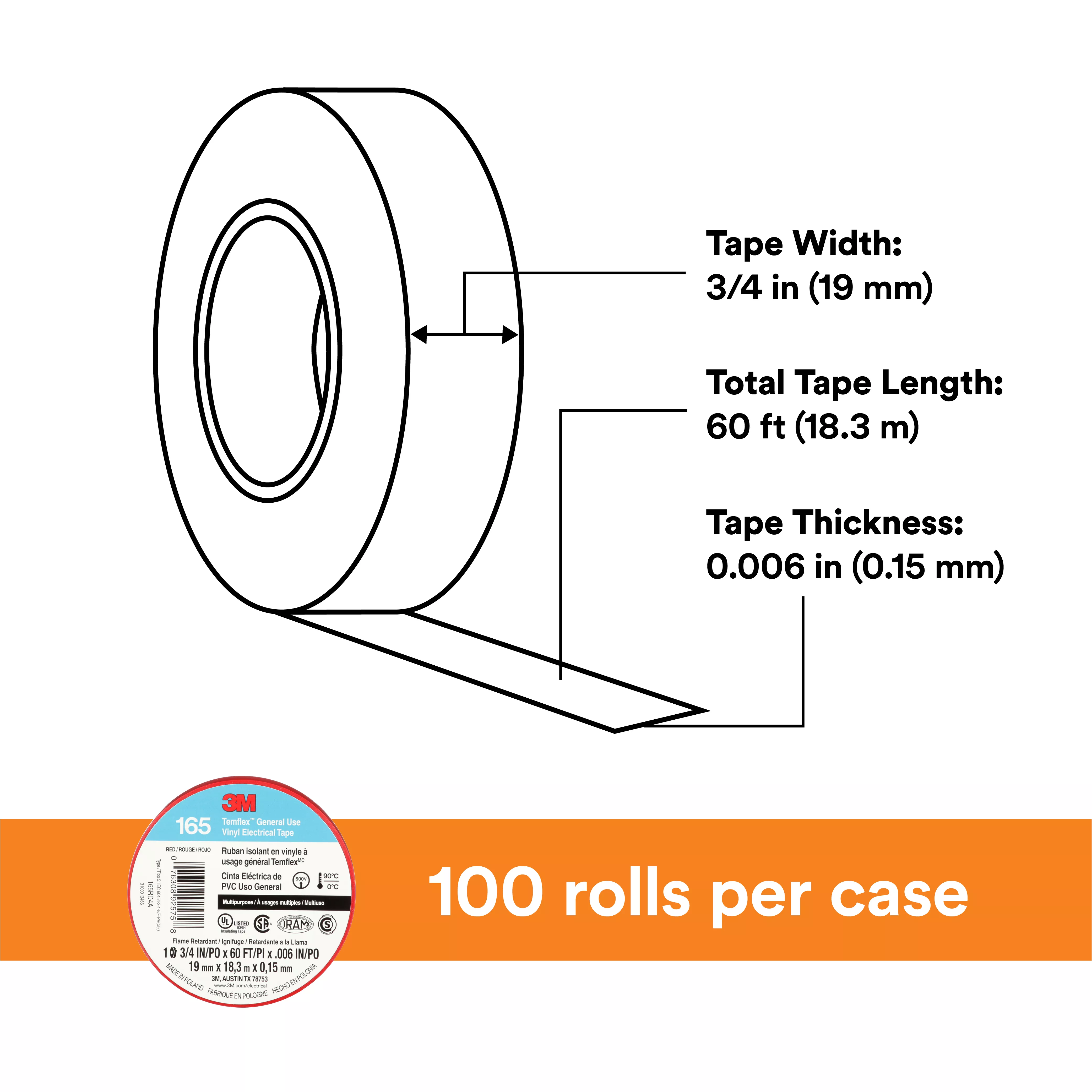 SKU 7100169492 | 3M™ Temflex™ Vinyl Electrical Tape 165