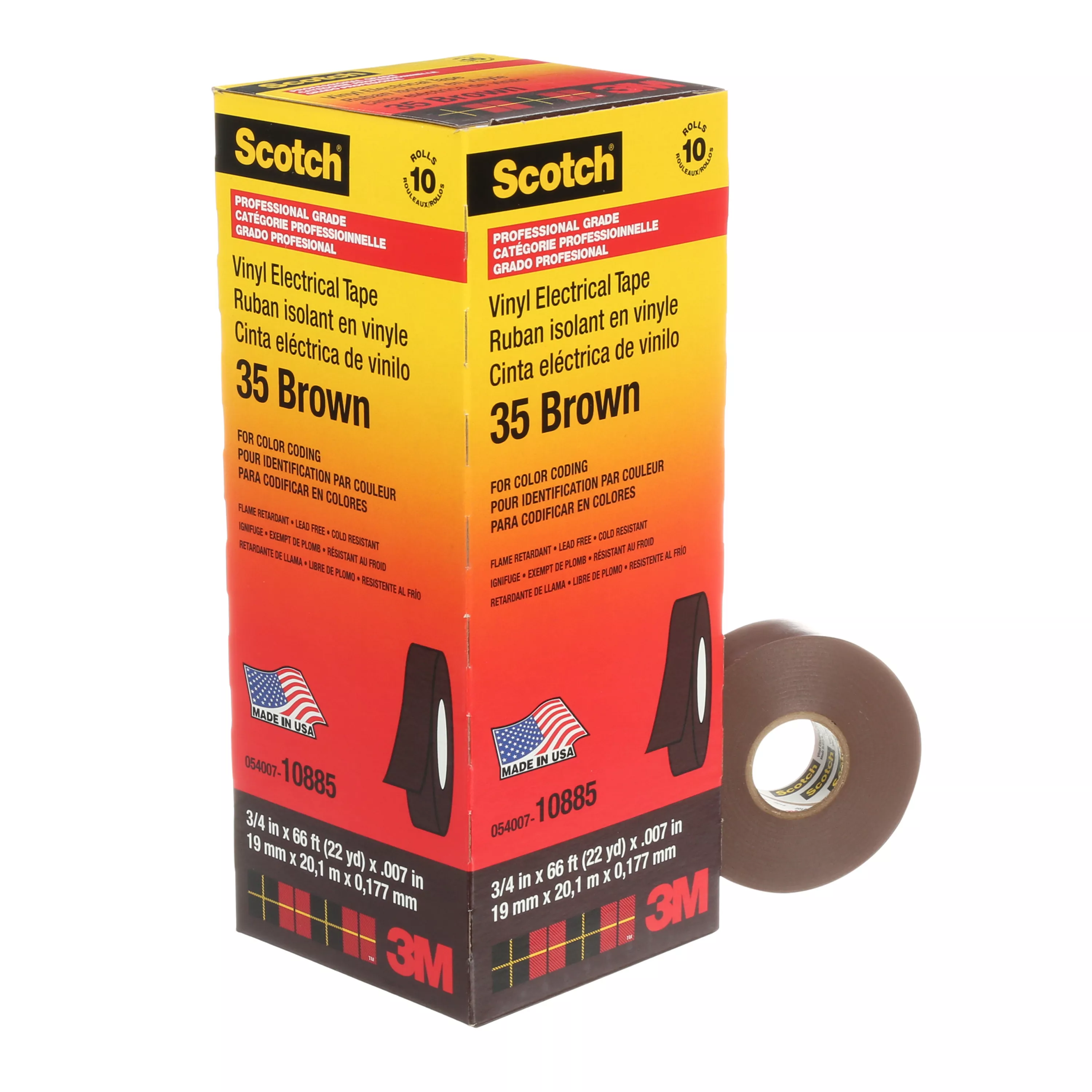 Product Number 35-3/4X66FT-BR | Scotch® Vinyl Color Coding Electrical Tape 35