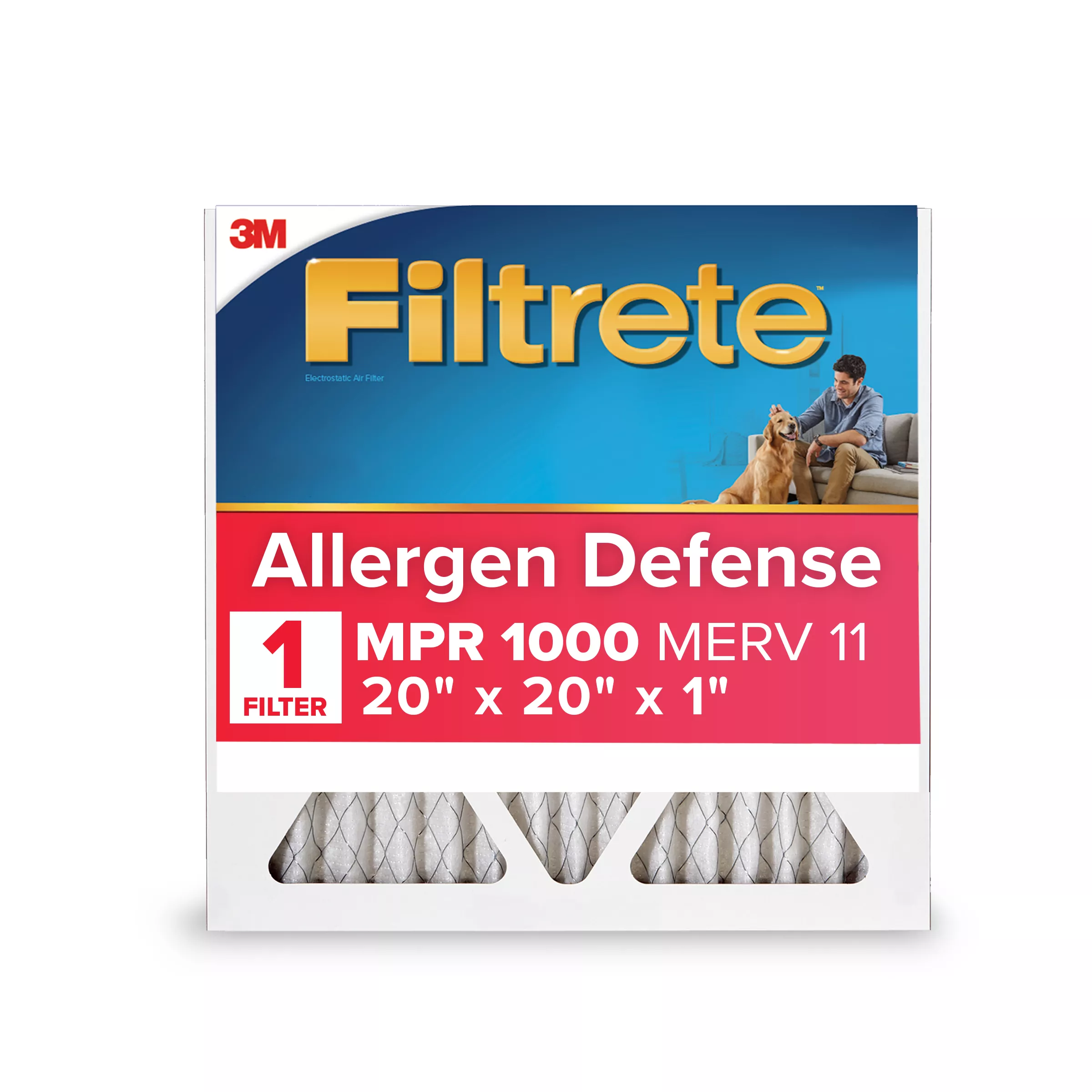 Filtrete™ Allergen Defense Air Filter, 1000 MPR, 9802-4, 20 in x 20 in x 1 in (50,8 cm x 50,8 cm x 2,5 cm)