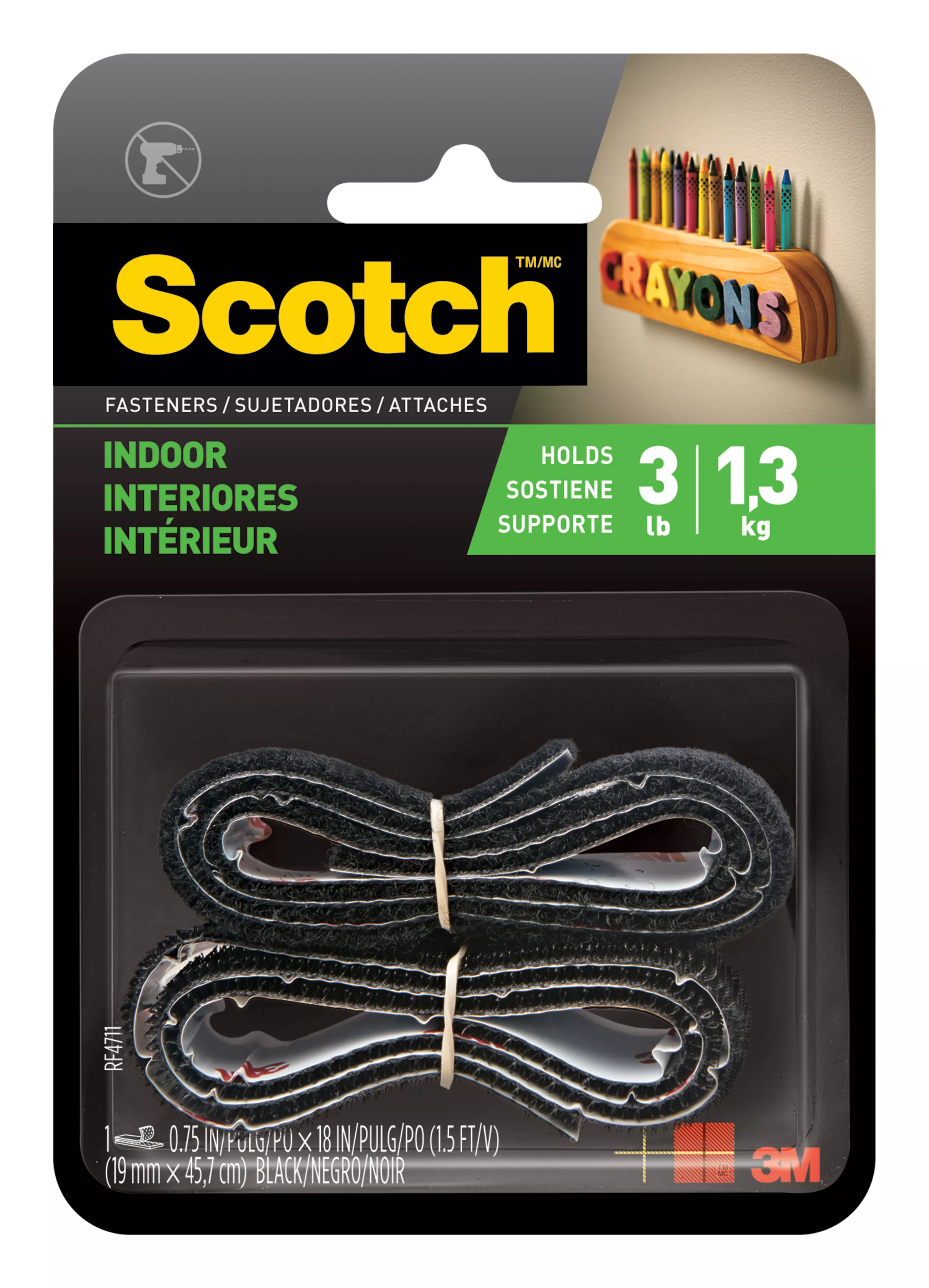 Scotch™ Indoor Fasteners RF4711, 3/4 in x 18 in (19,0 mm x 45,7 cm) Black 1 Set of Strips