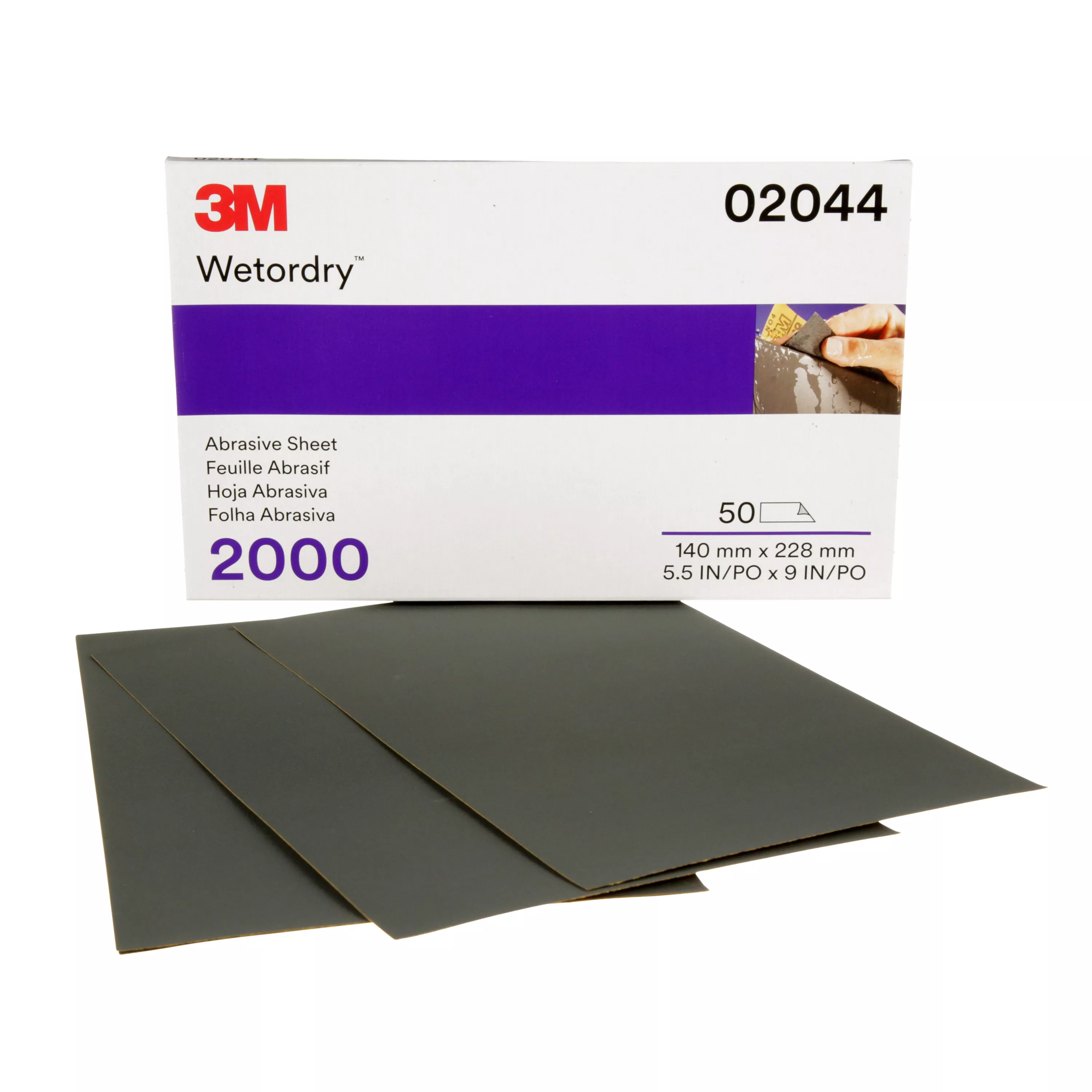 3M™ Wetordry™ Abrasive Sheet 401Q, 02044, 2000, 5 1/2 in x 9 in, 50 sheets per carton, 5 cartons per case