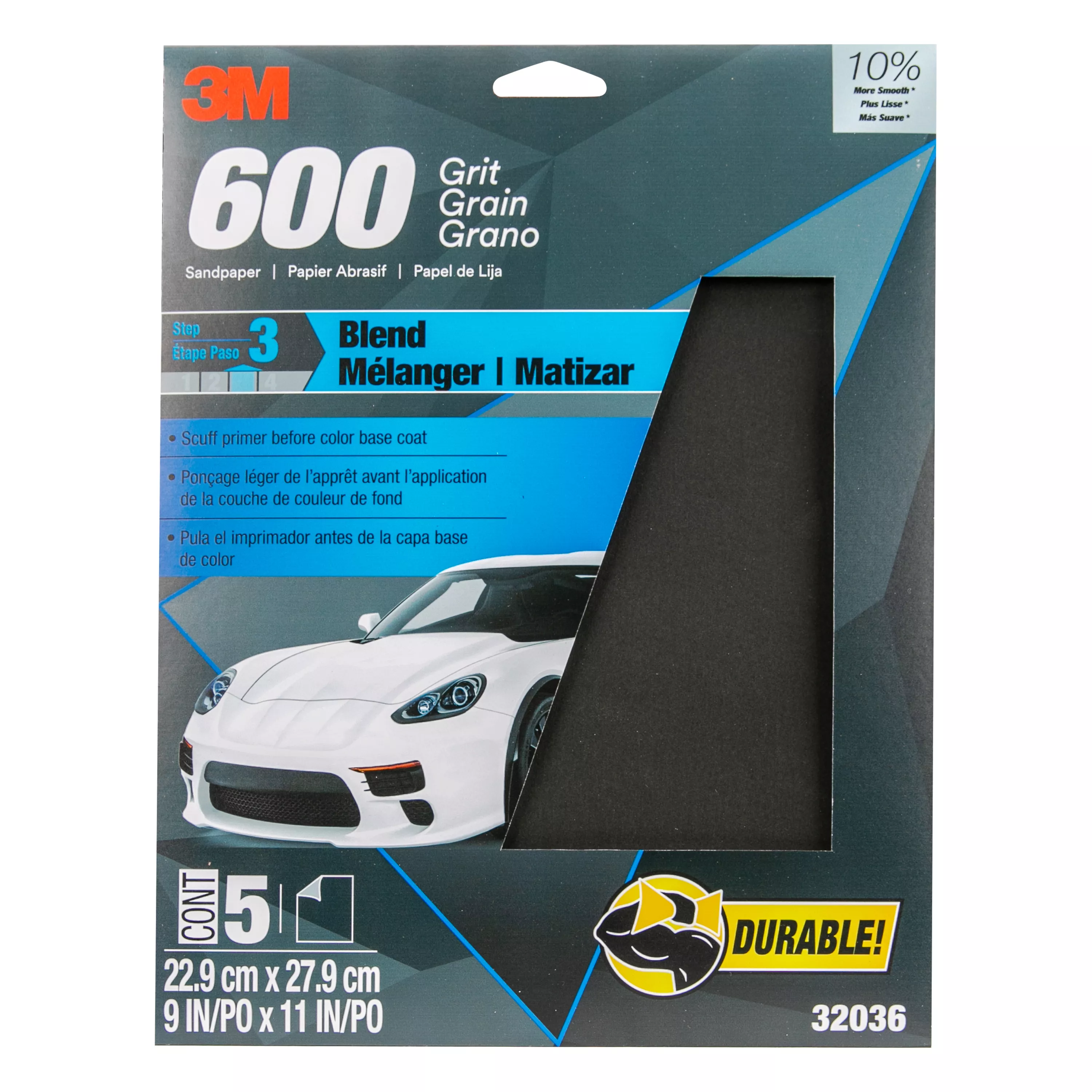 3M™ Wetordry™ Sandpaper, 32036, 600 Grit, 9 in x 11 in, 5 per pack, 20 per case