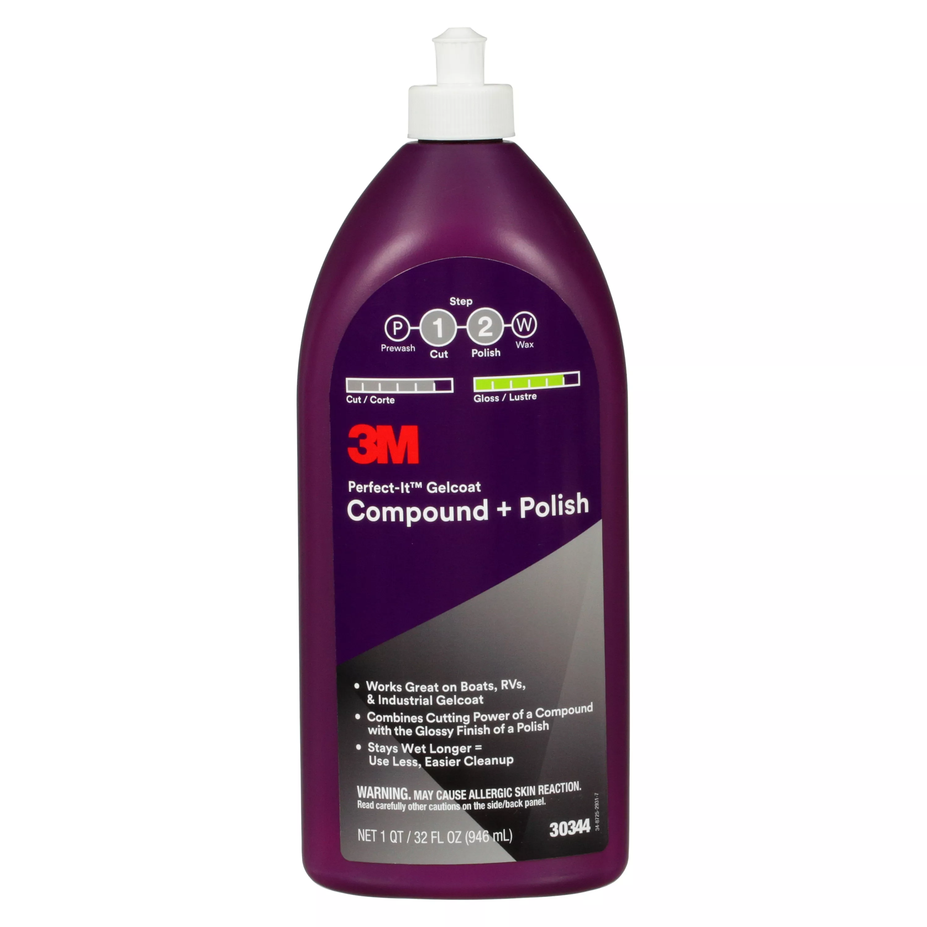 3M™ Perfect-It™ Gelcoat Compound + Polish 30344, 1 qt (32 fl oz/946 mL),
6/Case