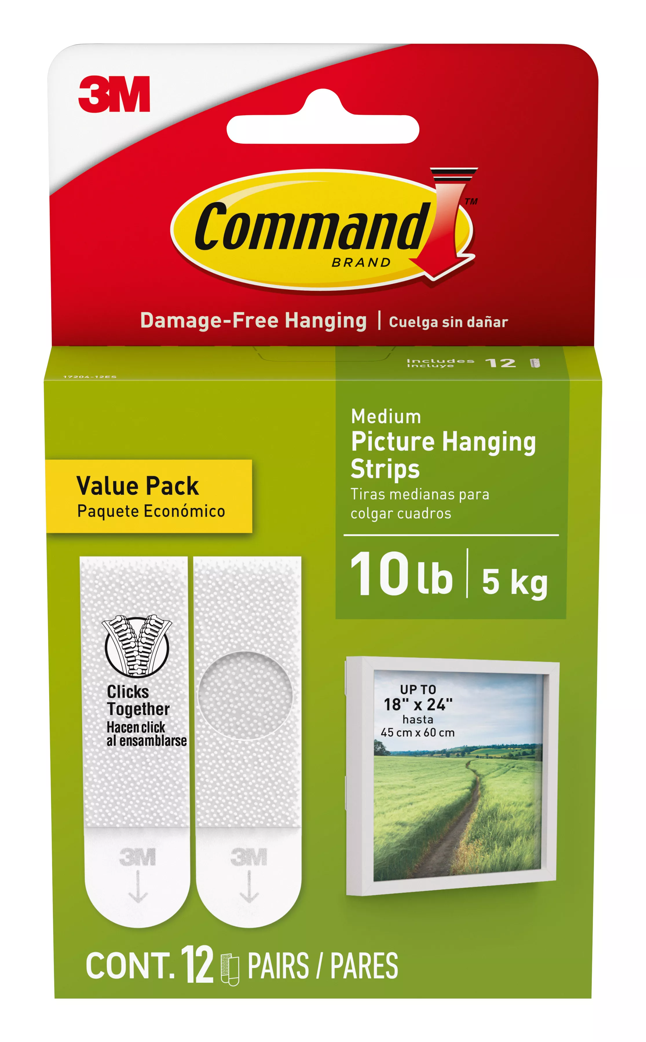 Command™ 10 lb White Picture Hanging Strips 17204-12ES, Value Pack, 12 Pairs