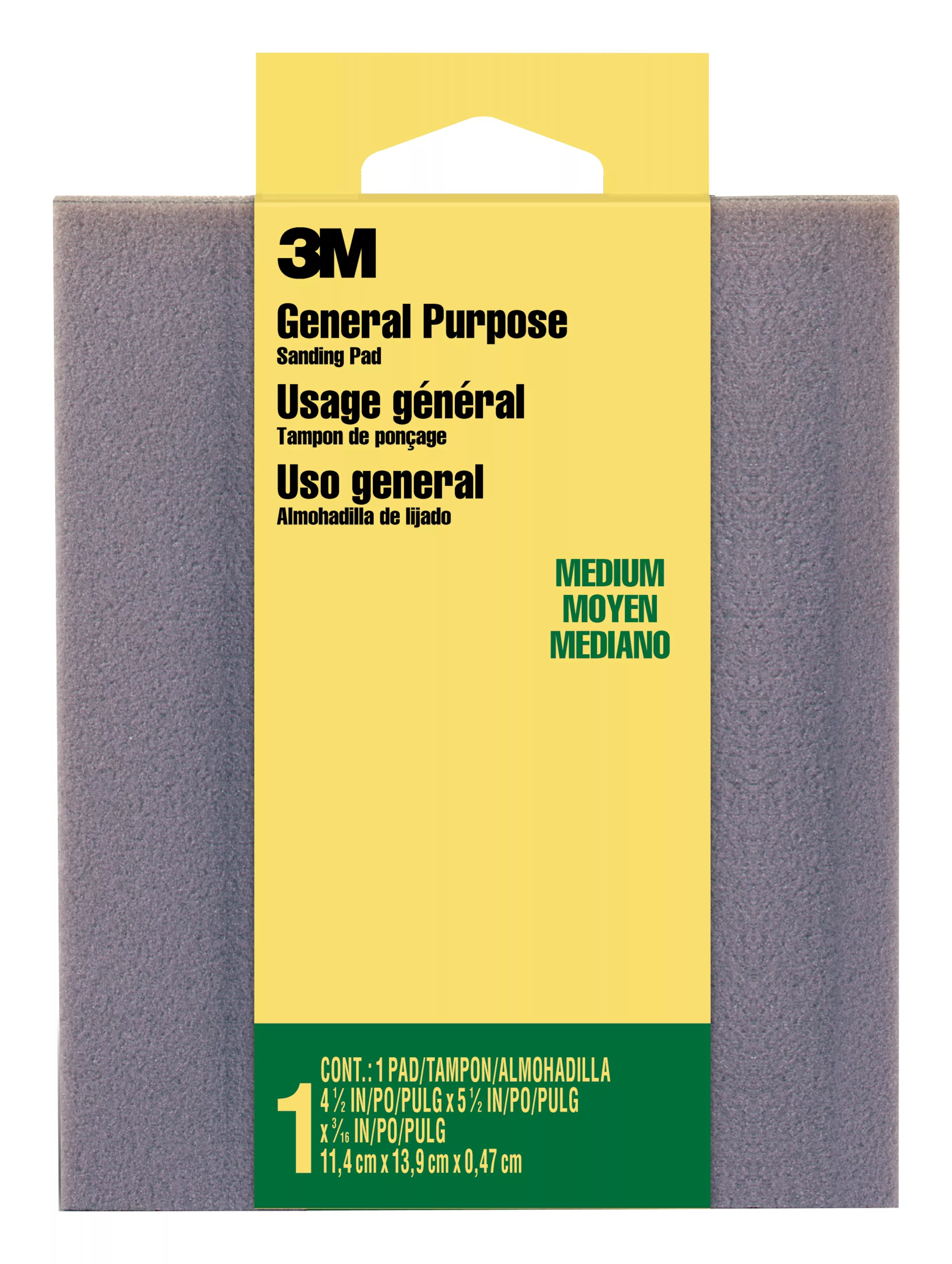 3M™ General Purpose Sanding Pad 918DC-NA, 4 1/2 in x 5 1/2 in x 3/16 in, Medium, 1/pk 24 pks/cs