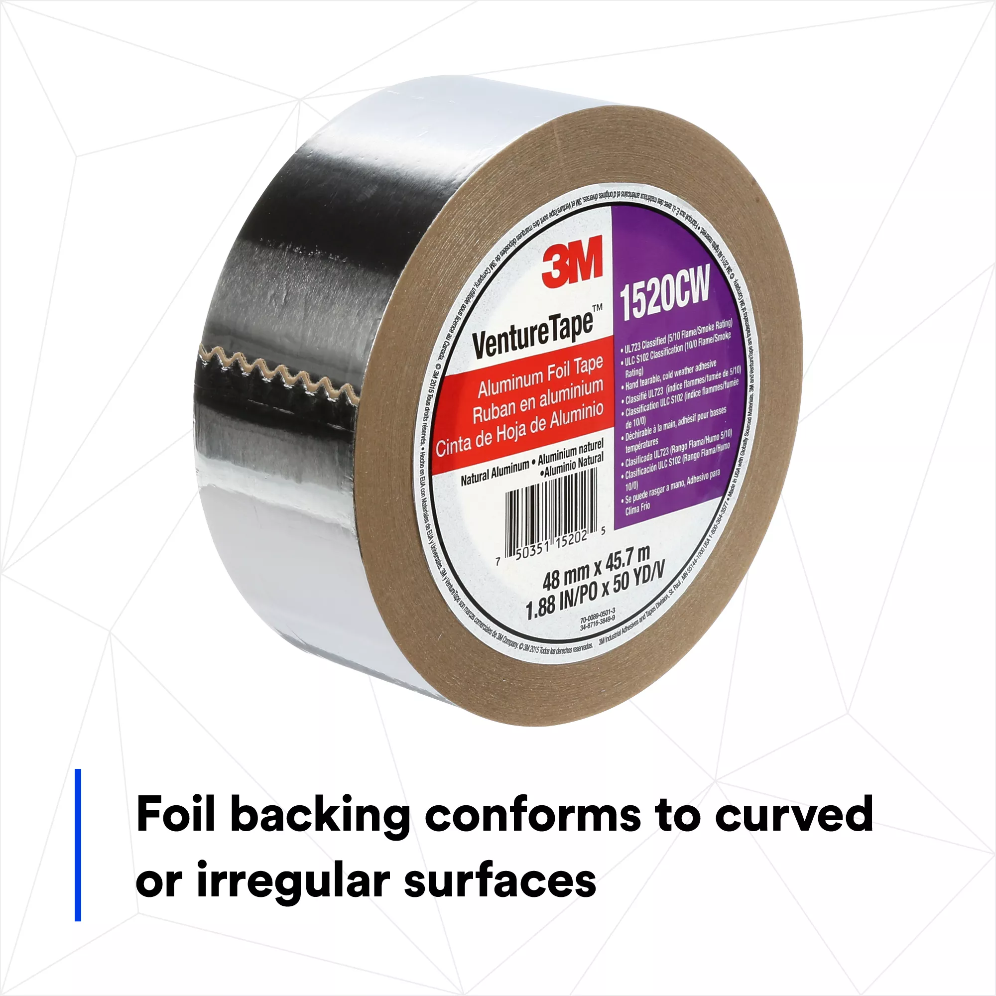 SKU 7100043715 | 3M™ Venture Tape™ Aluminum Foil Tape 1520CW