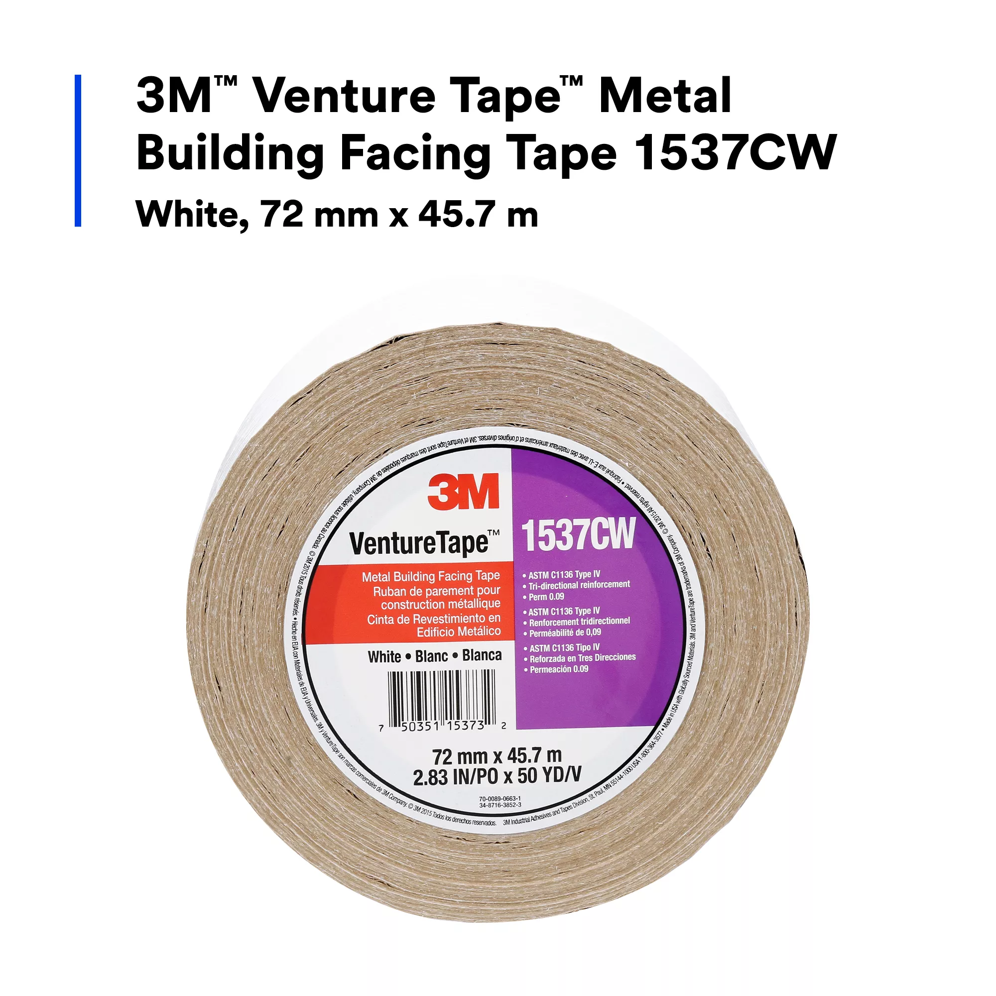 SKU 7100043751 | 3M™ Venture Tape™ Metal Building Facing Tape 1537CW