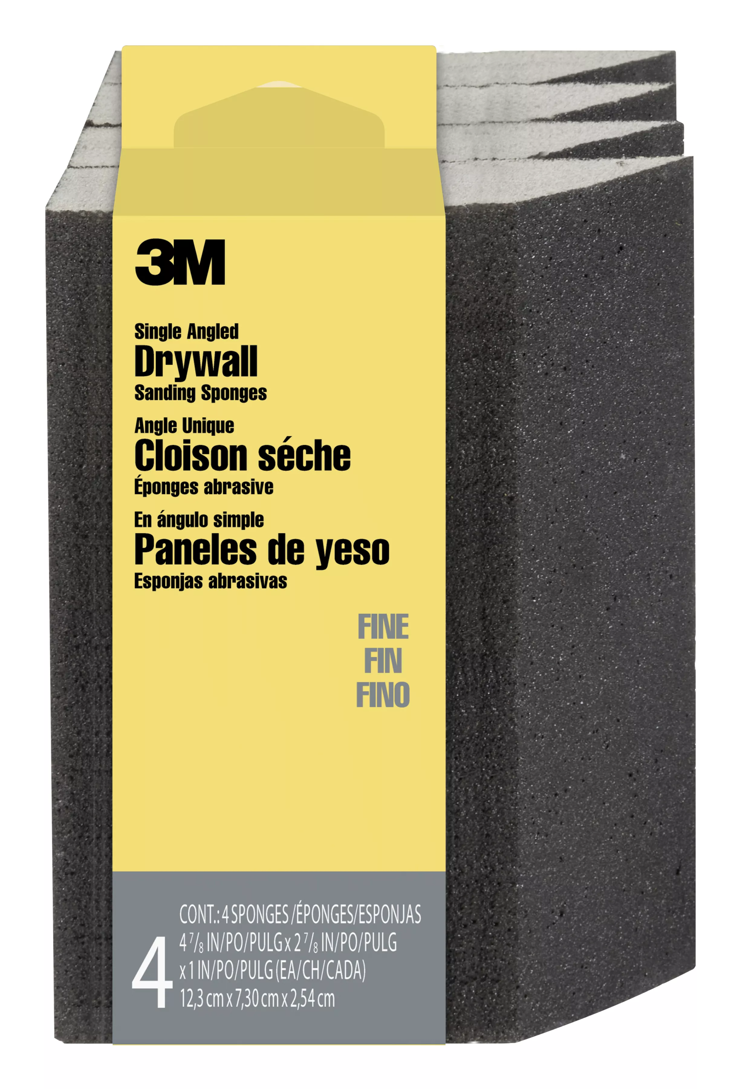 3M™ Drywall Sanding Sponge CP-042-4PK, Single Angle, 4 7/8 in x 2 7/8 in x 1 in, Fine, 4/pk, 6 pks/cs