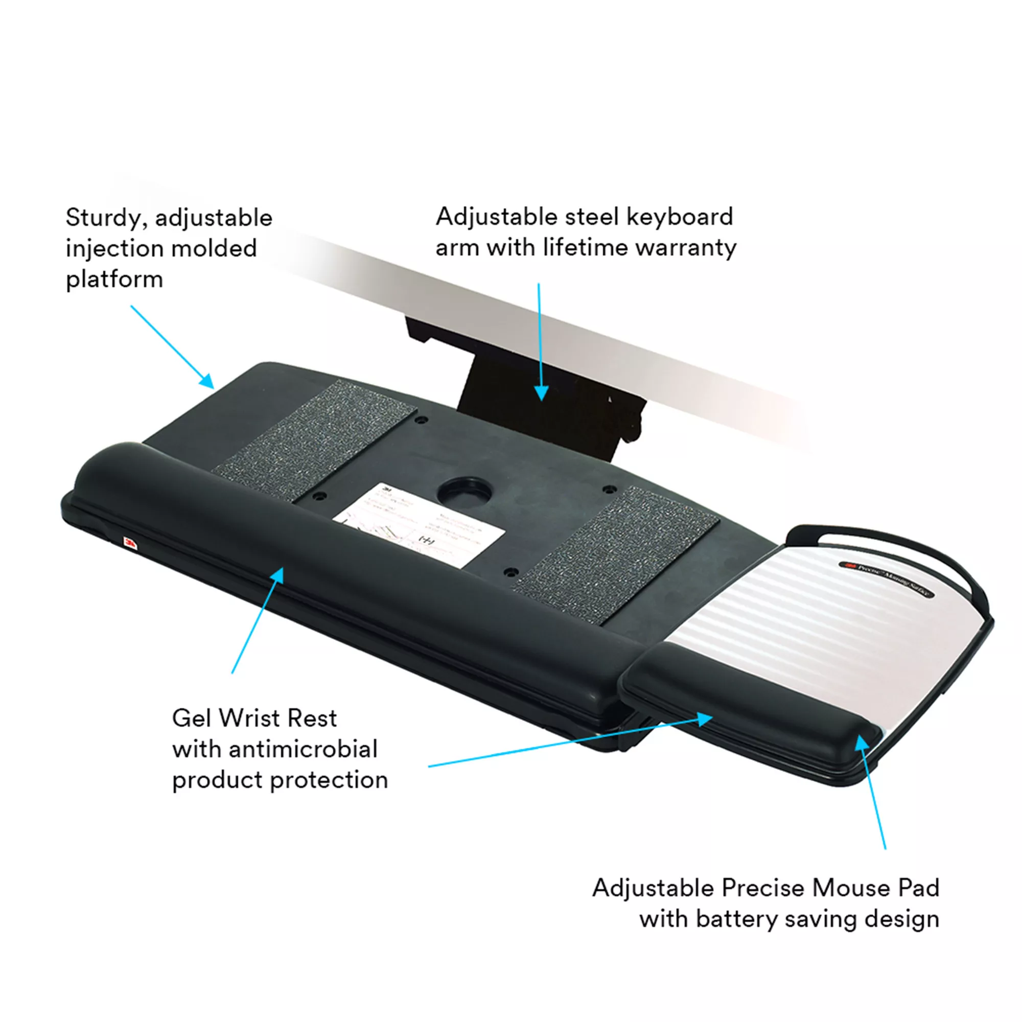 SKU 7010332574 | 3M™ Knob Adjust Keyboard Tray with Adjustable Keyboard and Mouse Platform