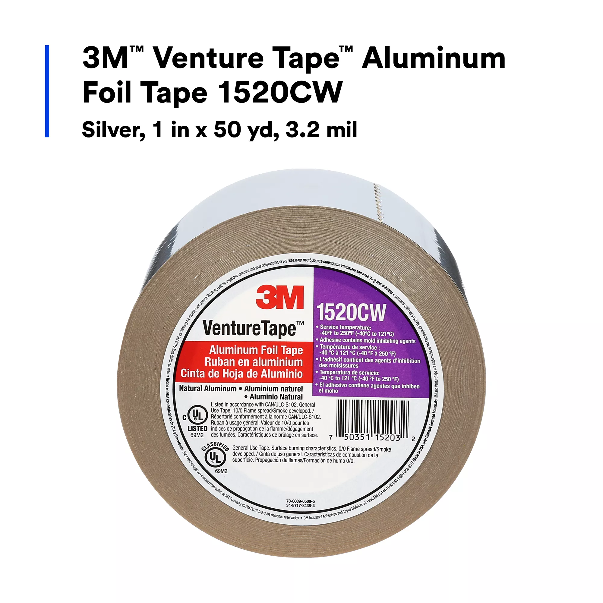 Product Number 1520CW | 3M™ Venture Tape™ Aluminum Foil Tape 1520CW