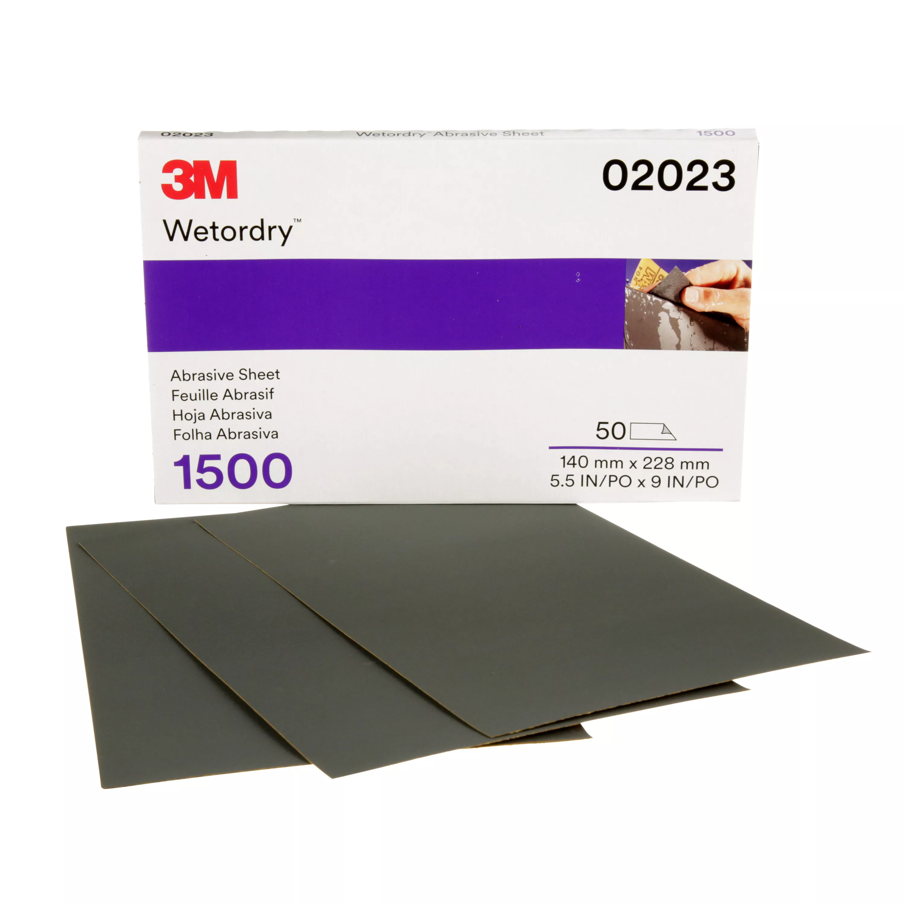 3M™ Wetordry™ Abrasive Sheet 401Q, 02023, 1500, 5 1/2 in x 9 in, 50 sheets per carton, 5 cartons per case