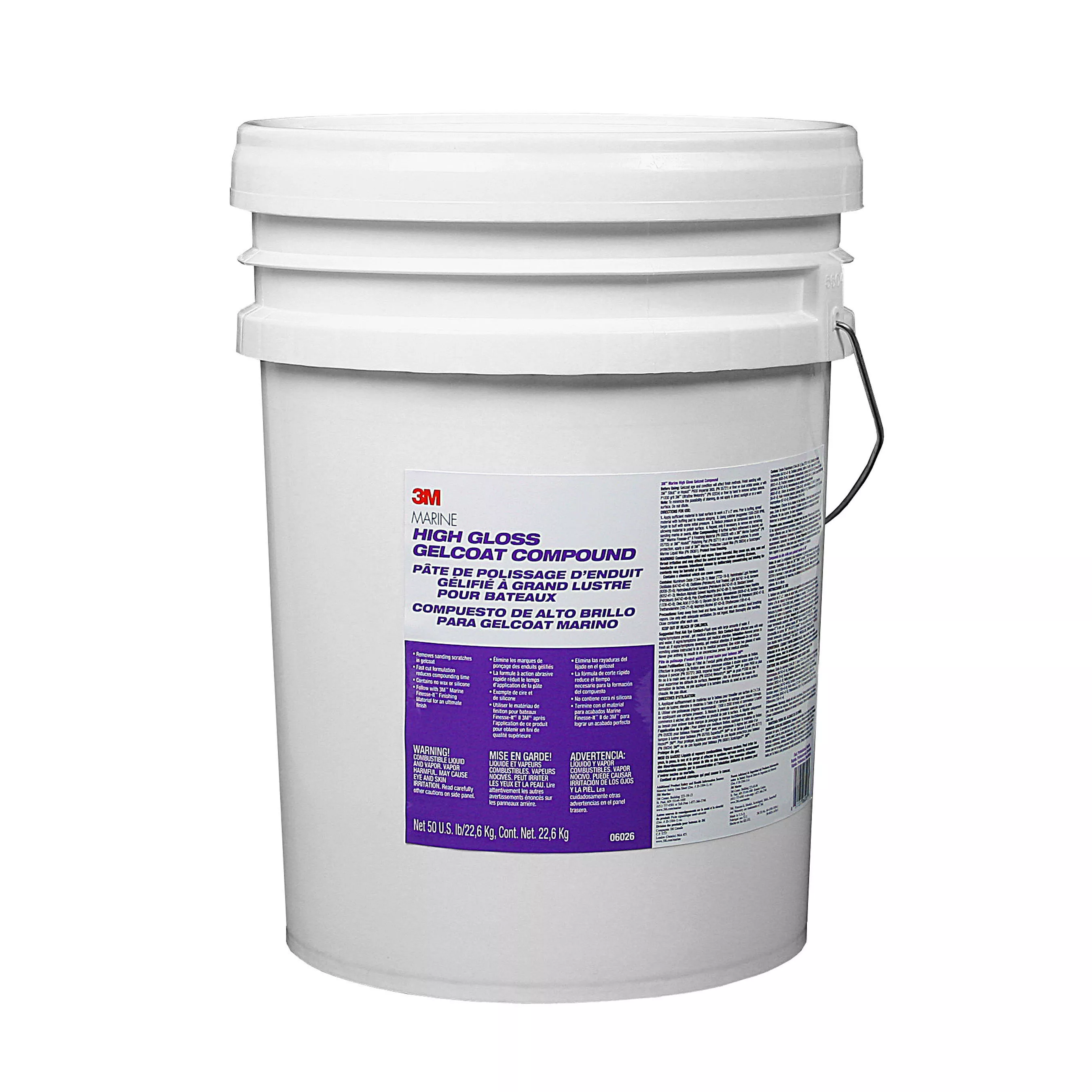 3M™ Marine High Gloss Gelcoat Compound, 06026, pail (50 lb), 1 each