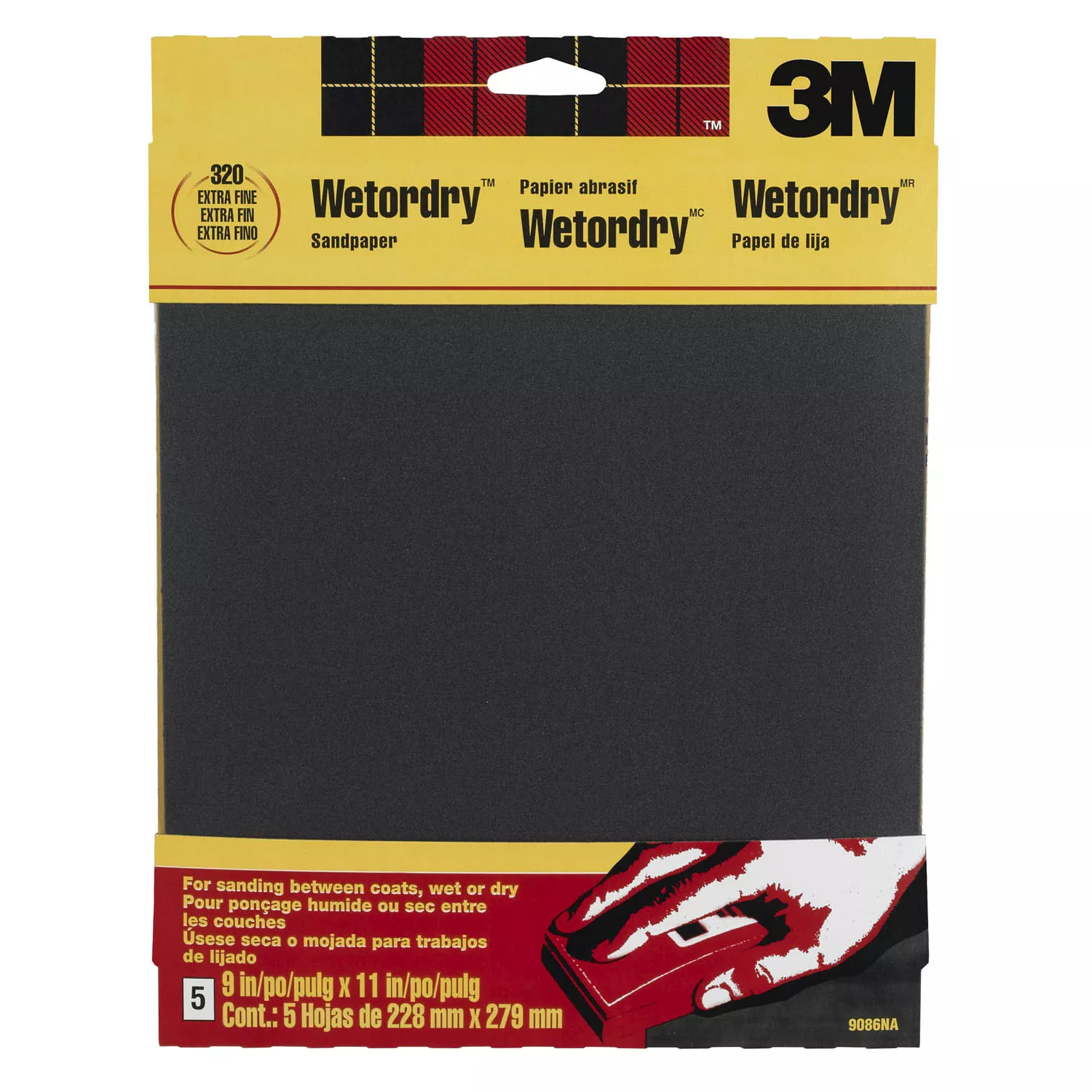 3M™ Wetordry™ Sanding Sheets 9086DC-NA, 9 in x 11 in, 320 grit, 5 sheets/pk, 10 pks/inner, 50 pks/cs