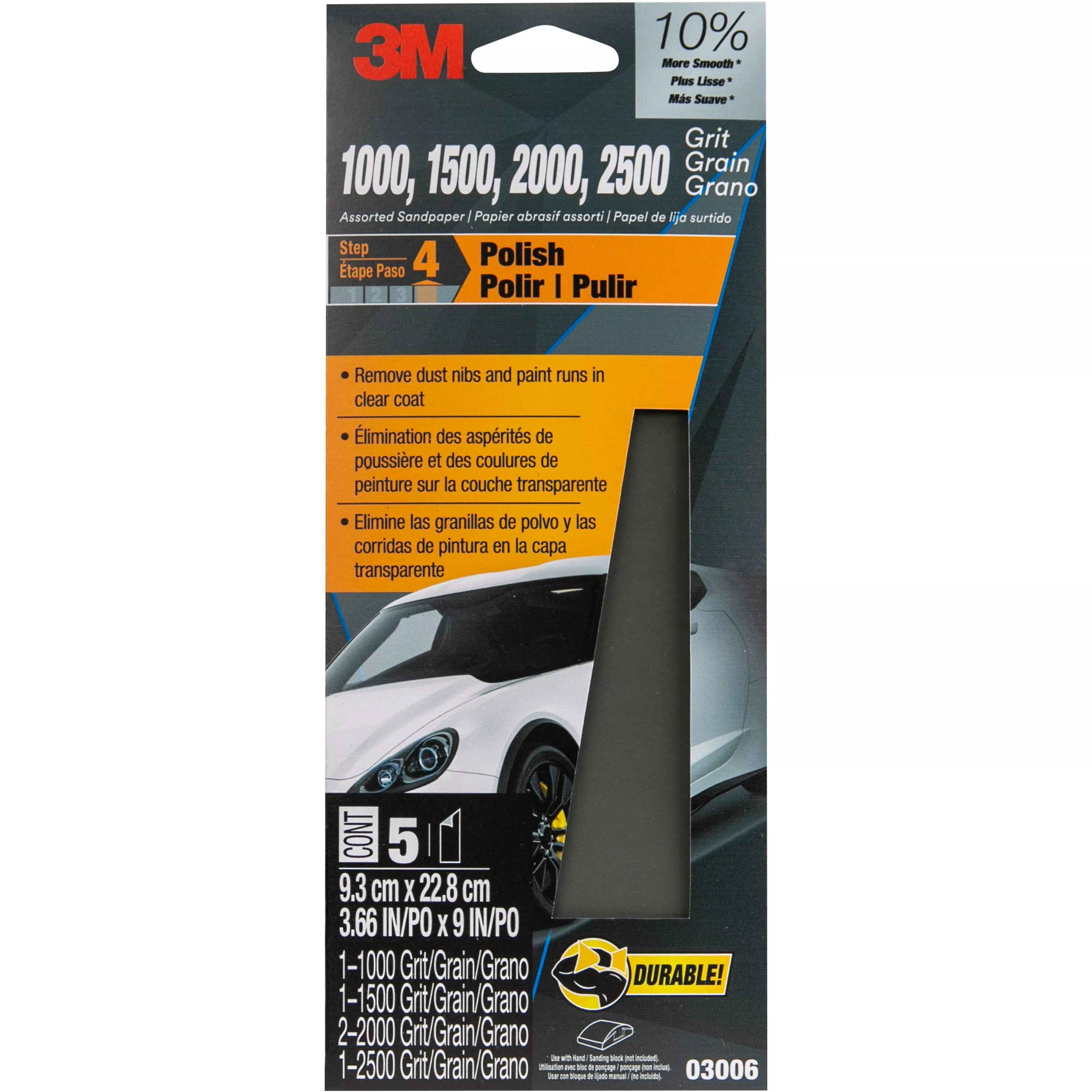 3M™ Wetordry Sandpaper 03006, 3 2/3 in x 9 in, Asst Grit, 5/Pack, 20/Case