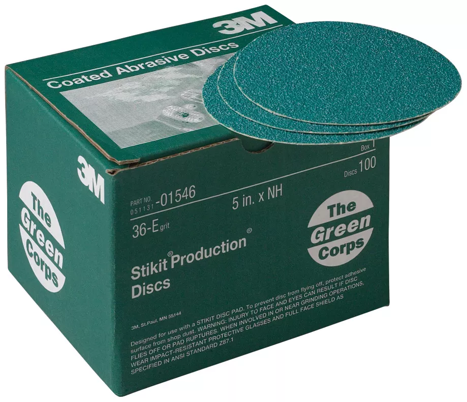 3M™ Green Corps™ Stikit™ Production™ Disc, 01546, 5 in, 36 grit, 100 discs per carton, 5 cartons per case