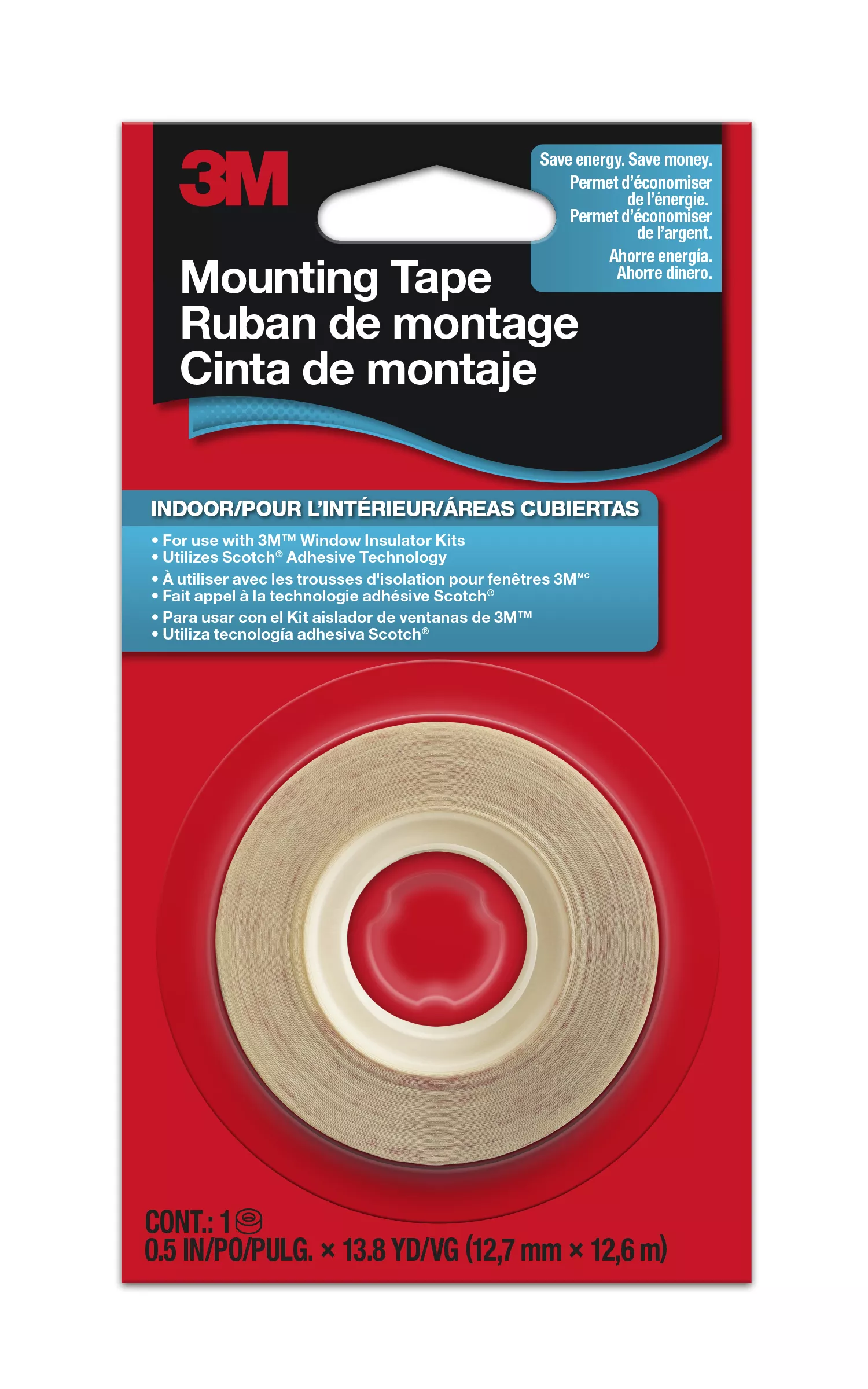 3M™ Indoor Window Film Mounting Tape 2145C, 1/2 in. x 13.8 yd., Clear, 1 Roll/Pack