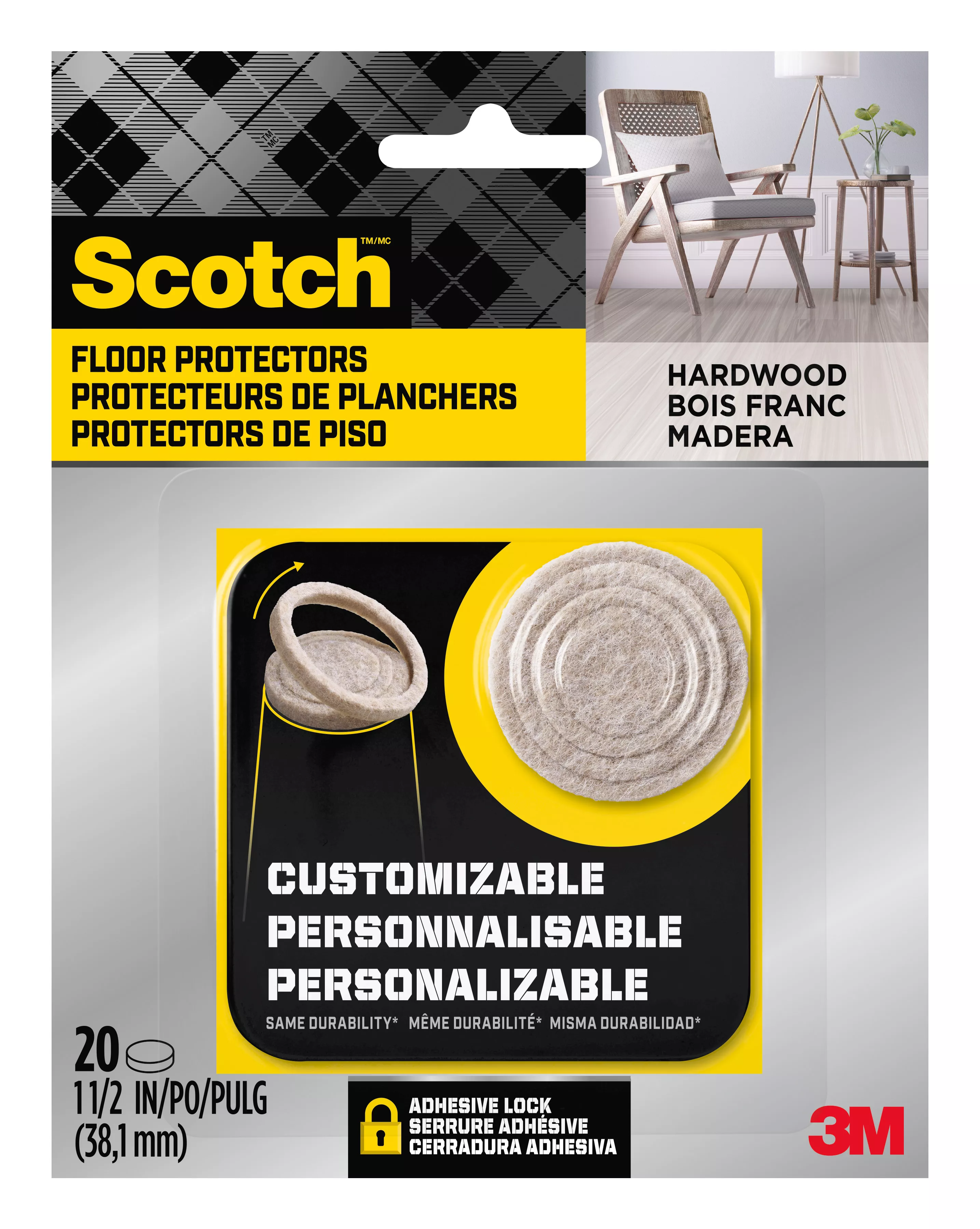 Scotch™ Custom Fit Felt Pads SP880-NA, Beige, 1.5 in, 20 ct