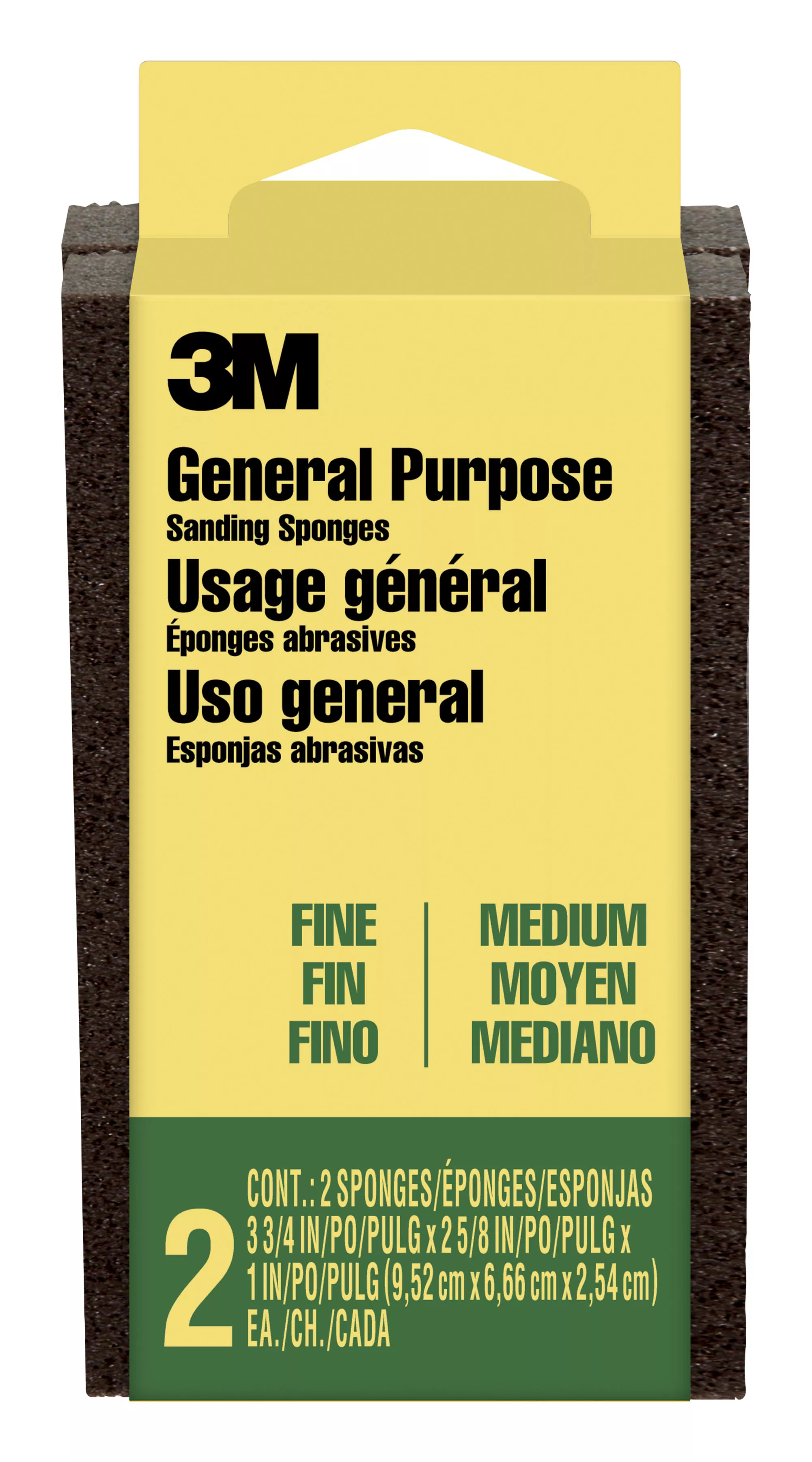 3M™ General Purpose Sanding Sponge, 2-Pack CP-2P-ESF, Block, 3 3/4 in x 2 5/8 x 1 in, 1 Fine & 1 Med, 2/pk, 12 pk/cs