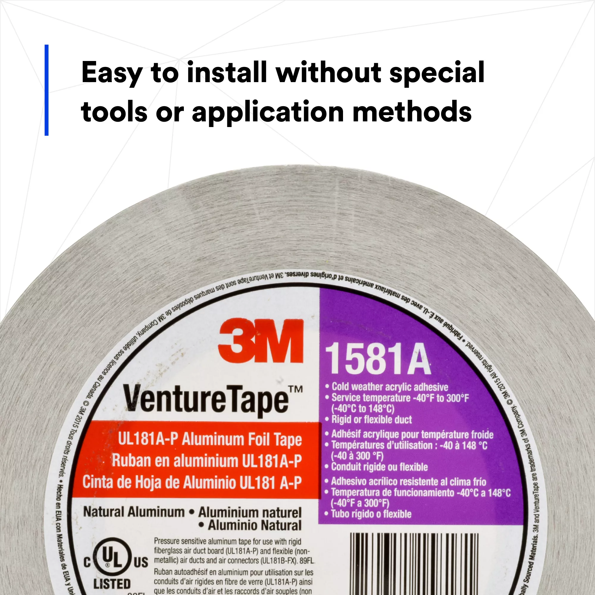 SKU 7100043830 | 3M™ Venture Tape™ UL181A-P Aluminum Foil Tape 1581A