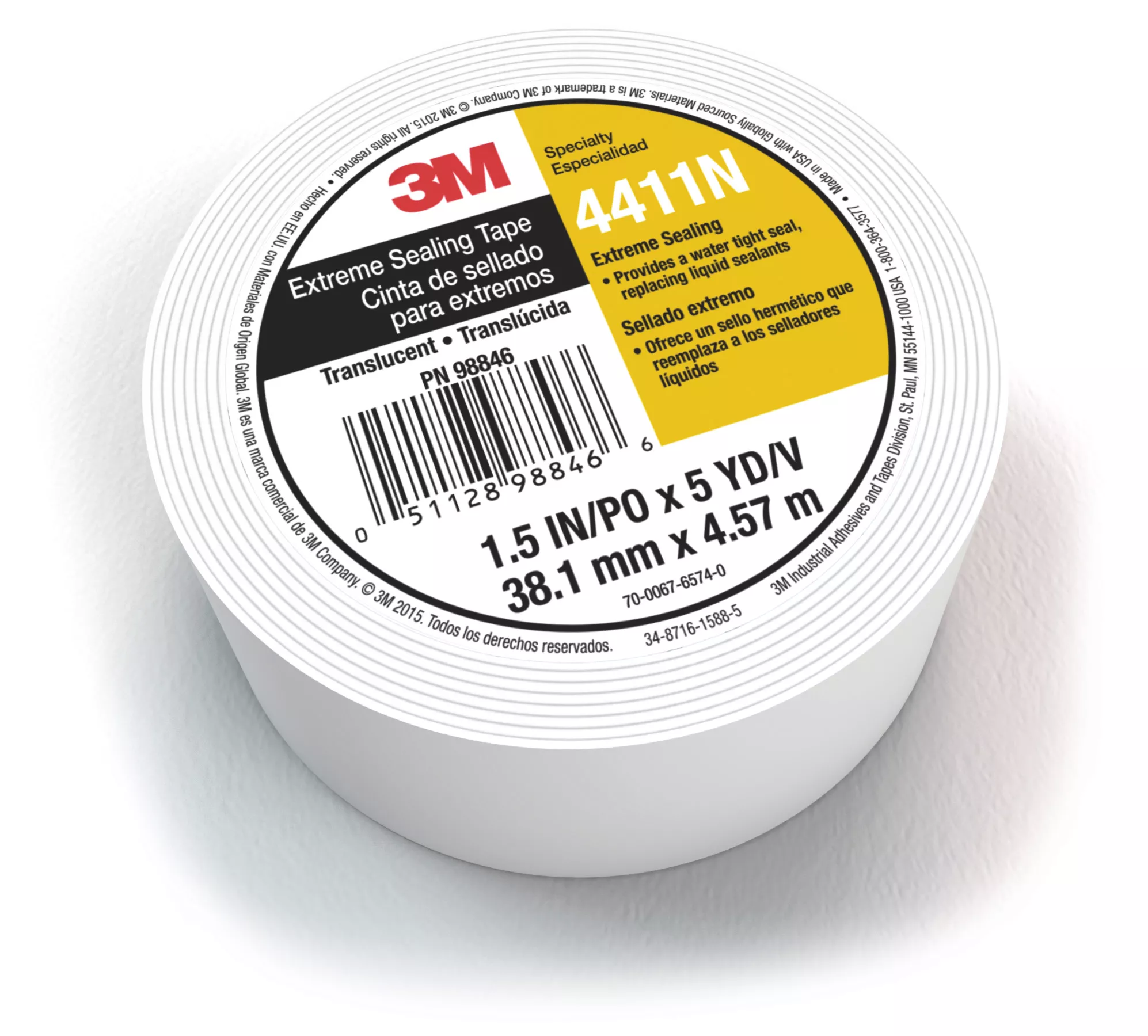 3M™ Extreme Sealing Tape 4411N, Translucent, 2 in x 36 yd, 40 mil, 6
Roll/Case