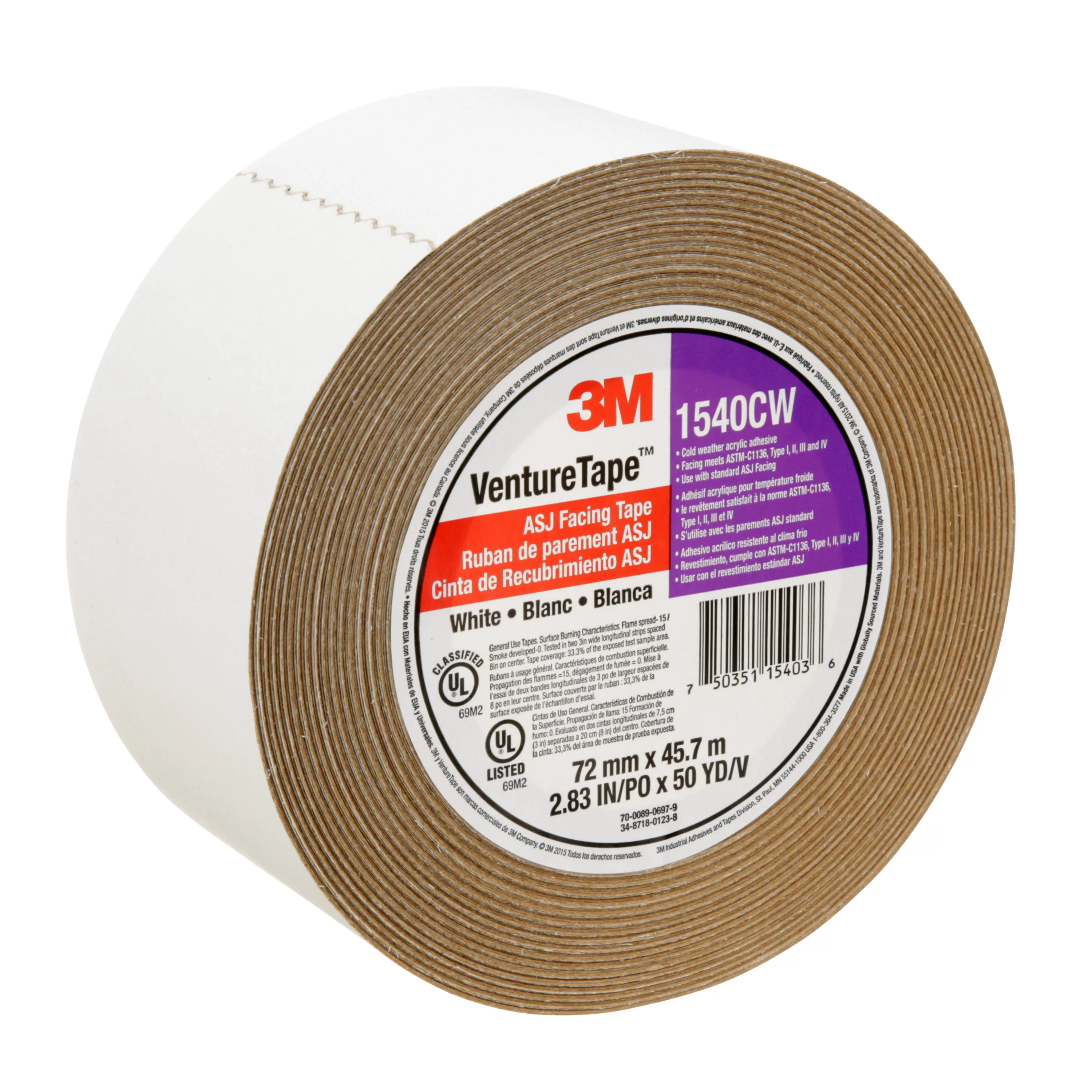 SKU 7100043768 | 3M™ Venture Tape™ ASJ Facing Tape 1540CW