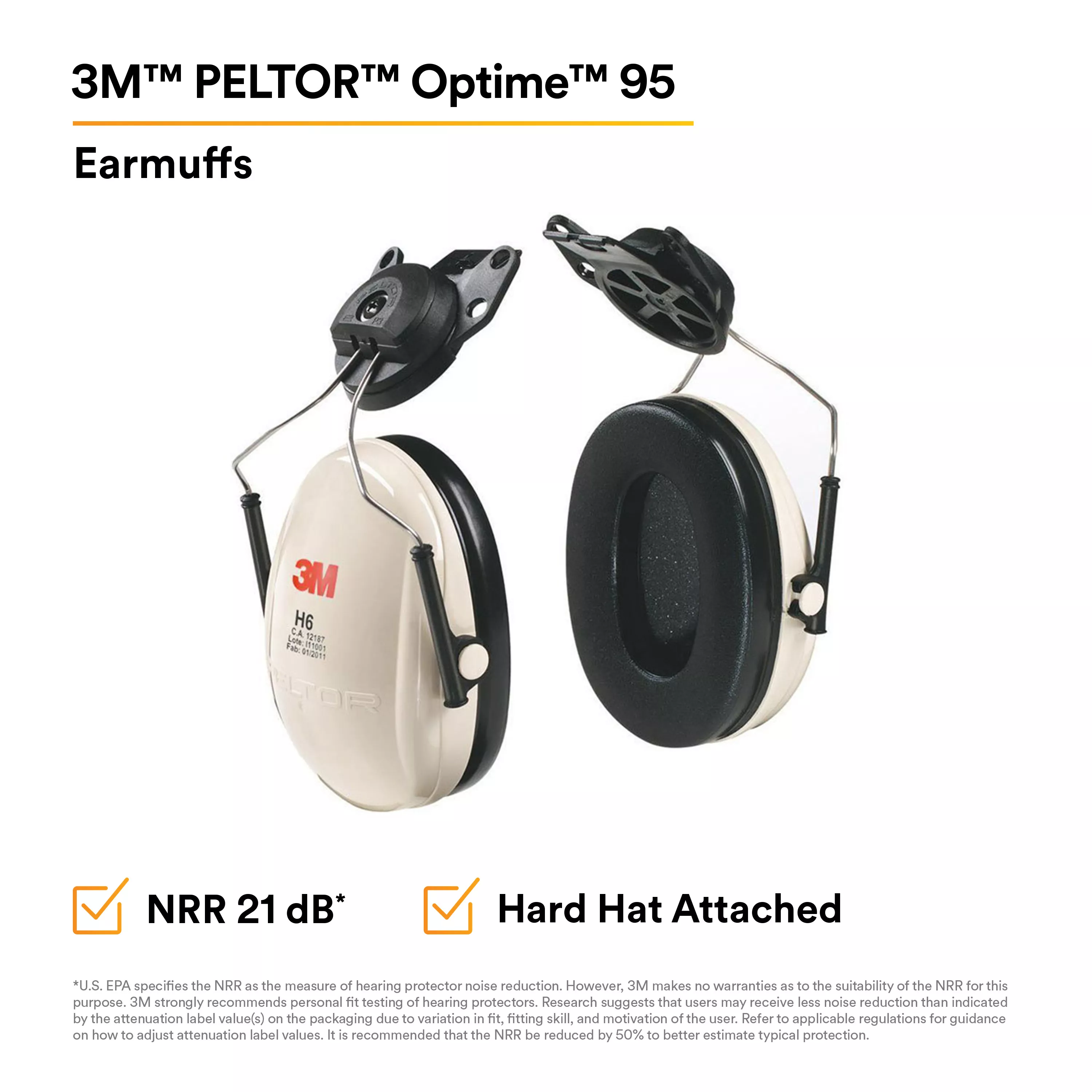 SKU 7000052743 | 3M™ Peltor™ Optime™ 95 Cap-Mount Earmuffs