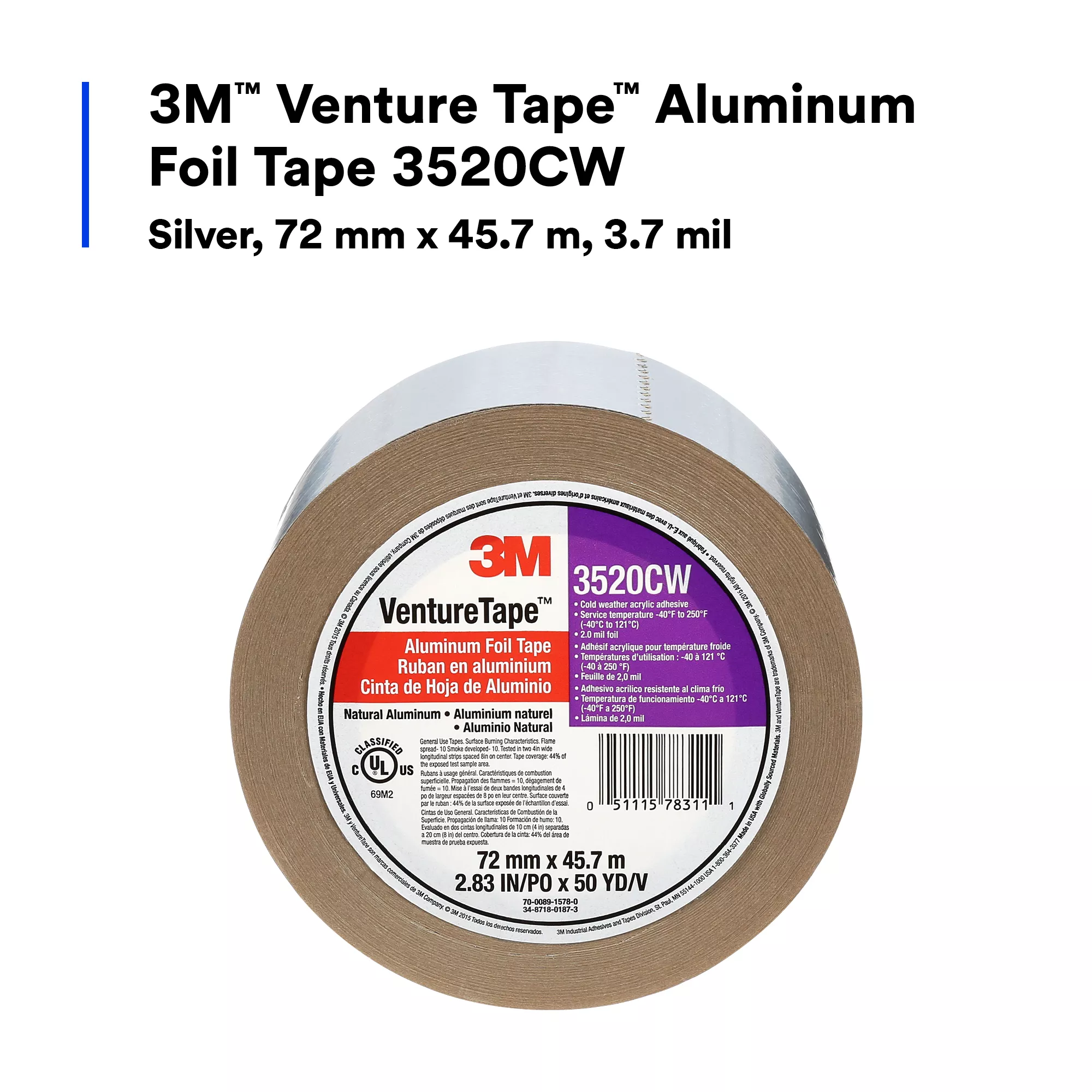 SKU 7100043750 | 3M™ Venture Tape™ Aluminum Foil Tape 3520CW