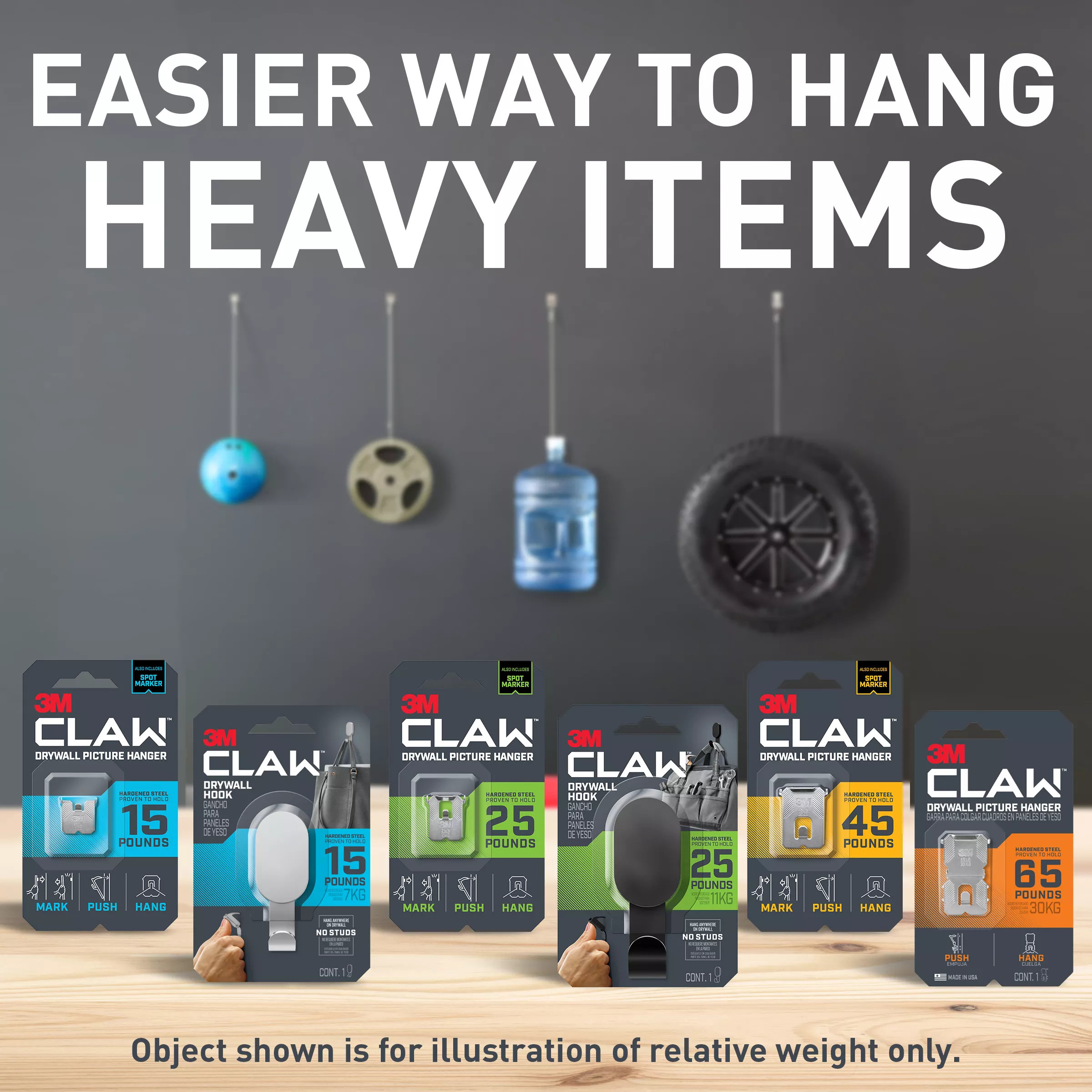 SKU 7100274758 | 3M CLAW™ Drywall Picture Hangers 25lb with Temporary Spot Markers 3PH25M-10ES