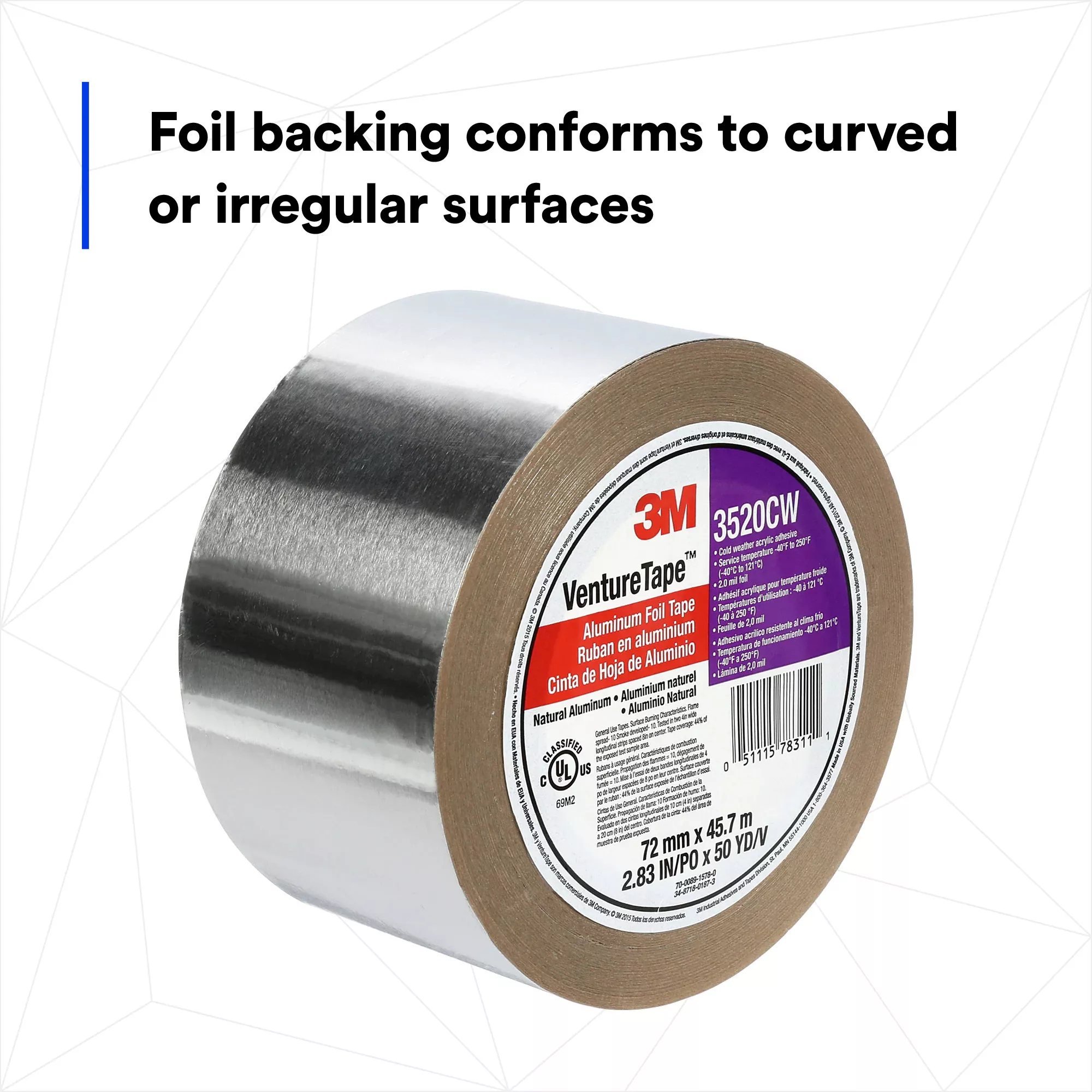 Product Number 3520CW | 3M™ Venture Tape™ Aluminum Foil Tape 3520CW