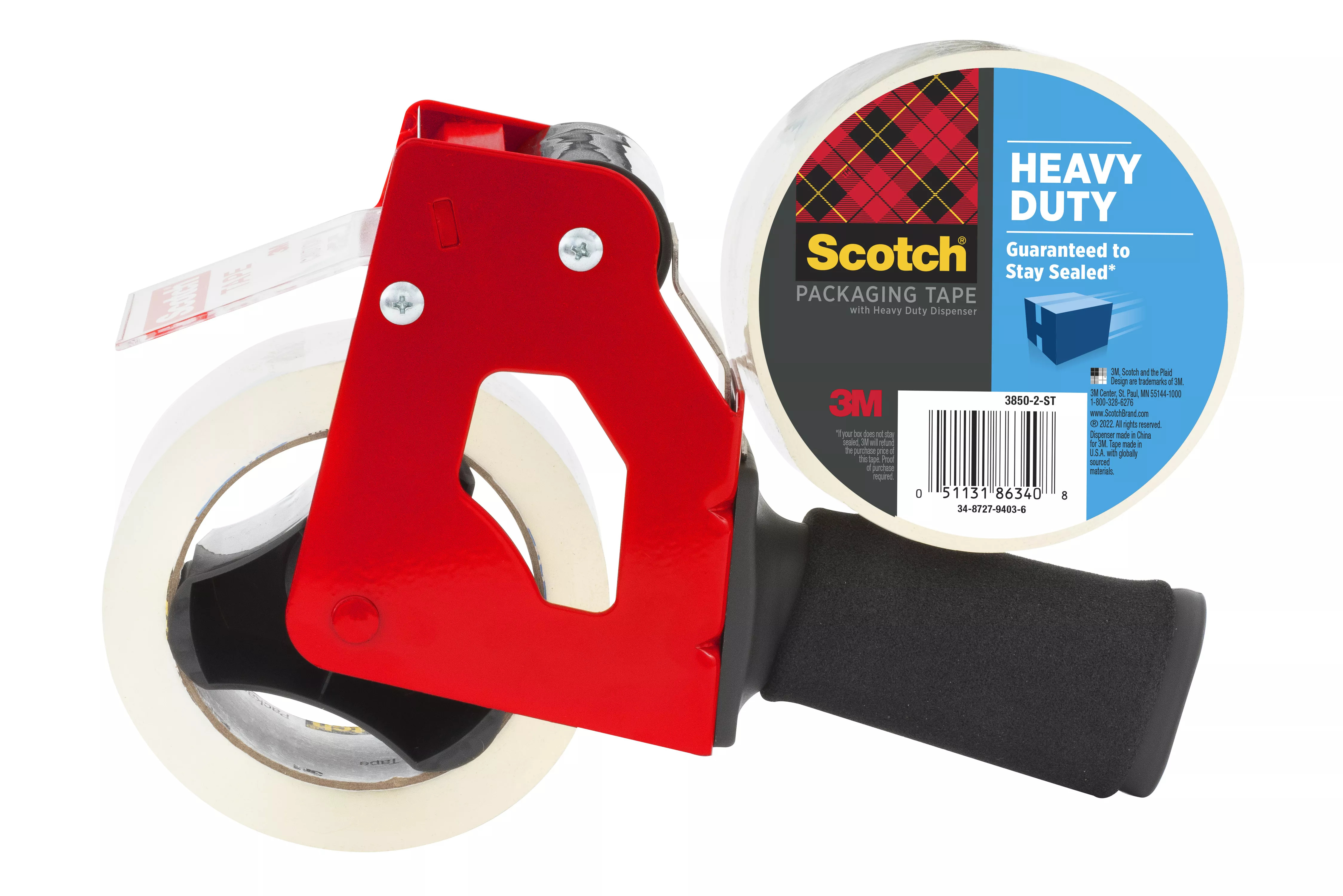 Scotch® Packaging Tape 3850-2-ST, 1.88 in x 54.6 yd (48 mm x 50 m) Heavy Duty Shipping Packaging Tape with Heavy Duty Dispenser