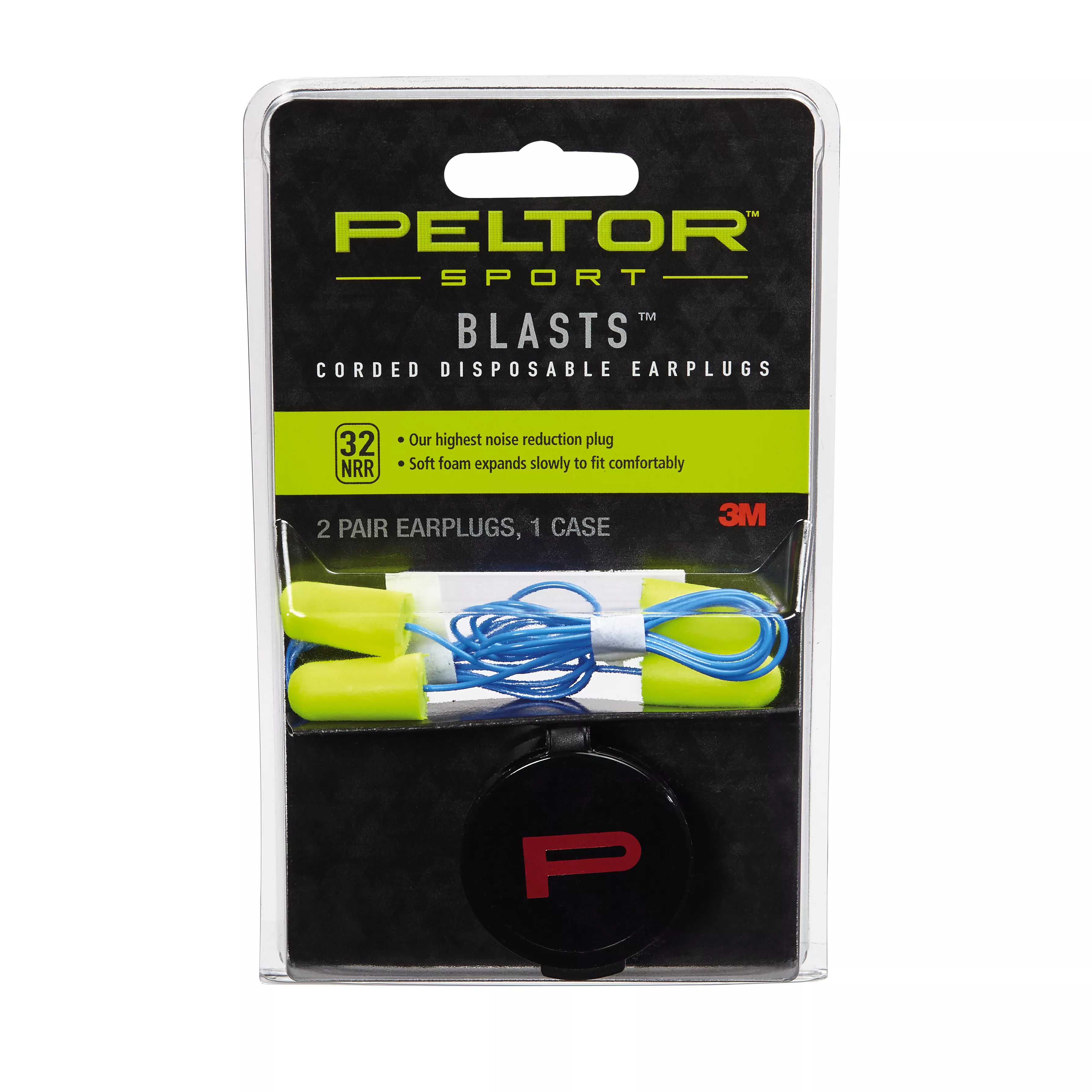 Peltor™ Sport Blasts™ Corded Disposable Earplugs 97081-10C, 2 Pair Pack, Neon Yellow