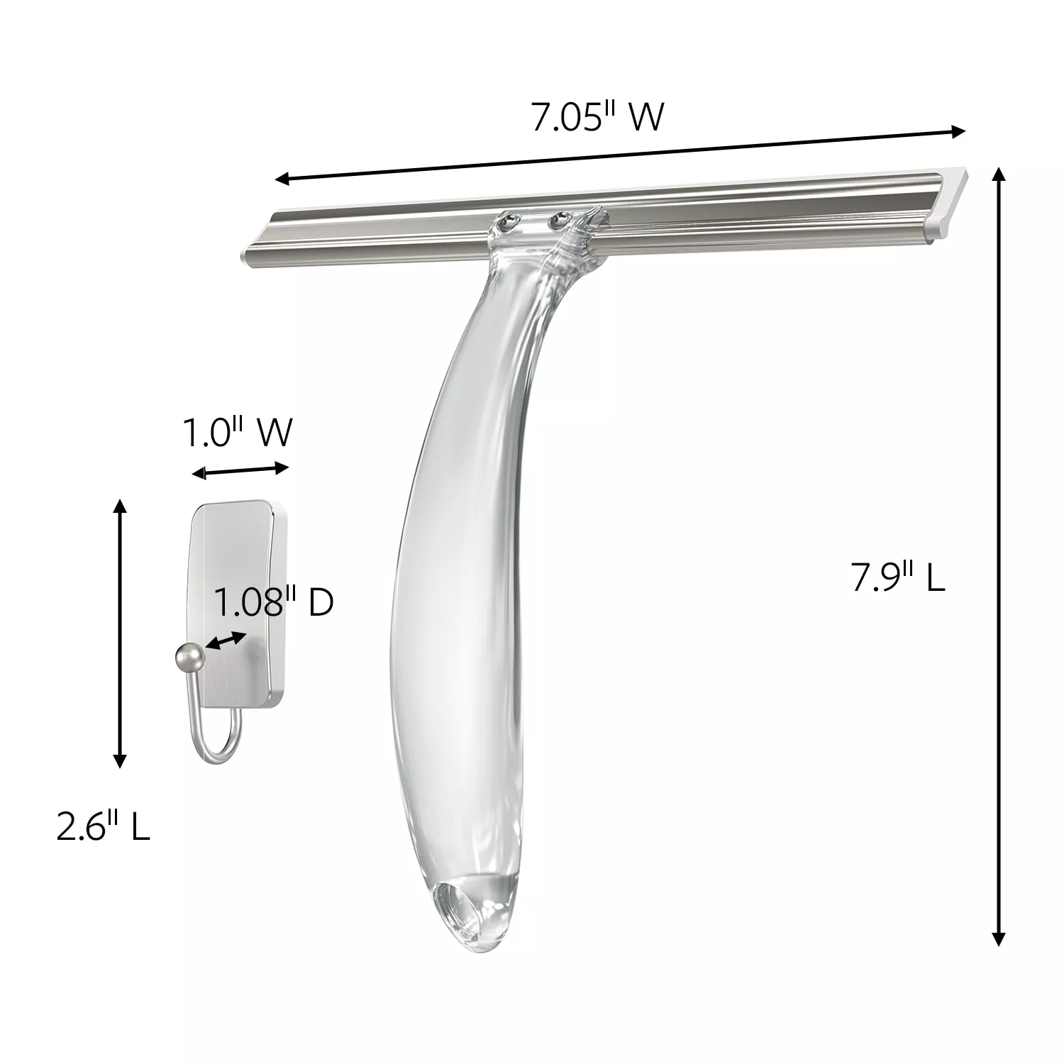 Product Number BATH32 | Command™ Bath Squeegee and Hook Stainless Steel and Satin Nickel