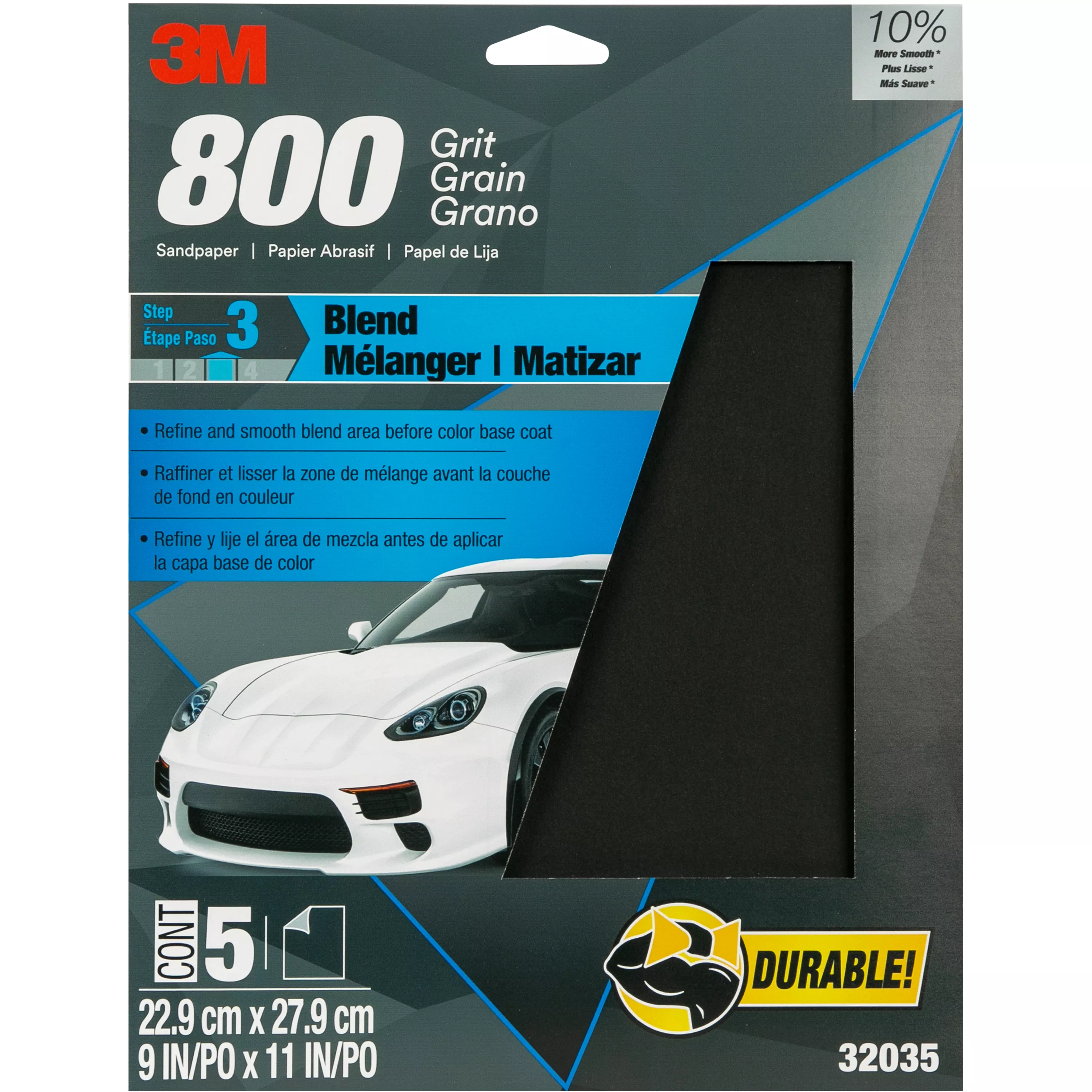 3M™ Wetordry™ Sandpaper, 32035, 800 Grit, 9 in x 11 in, 5 per pack, 20 per case