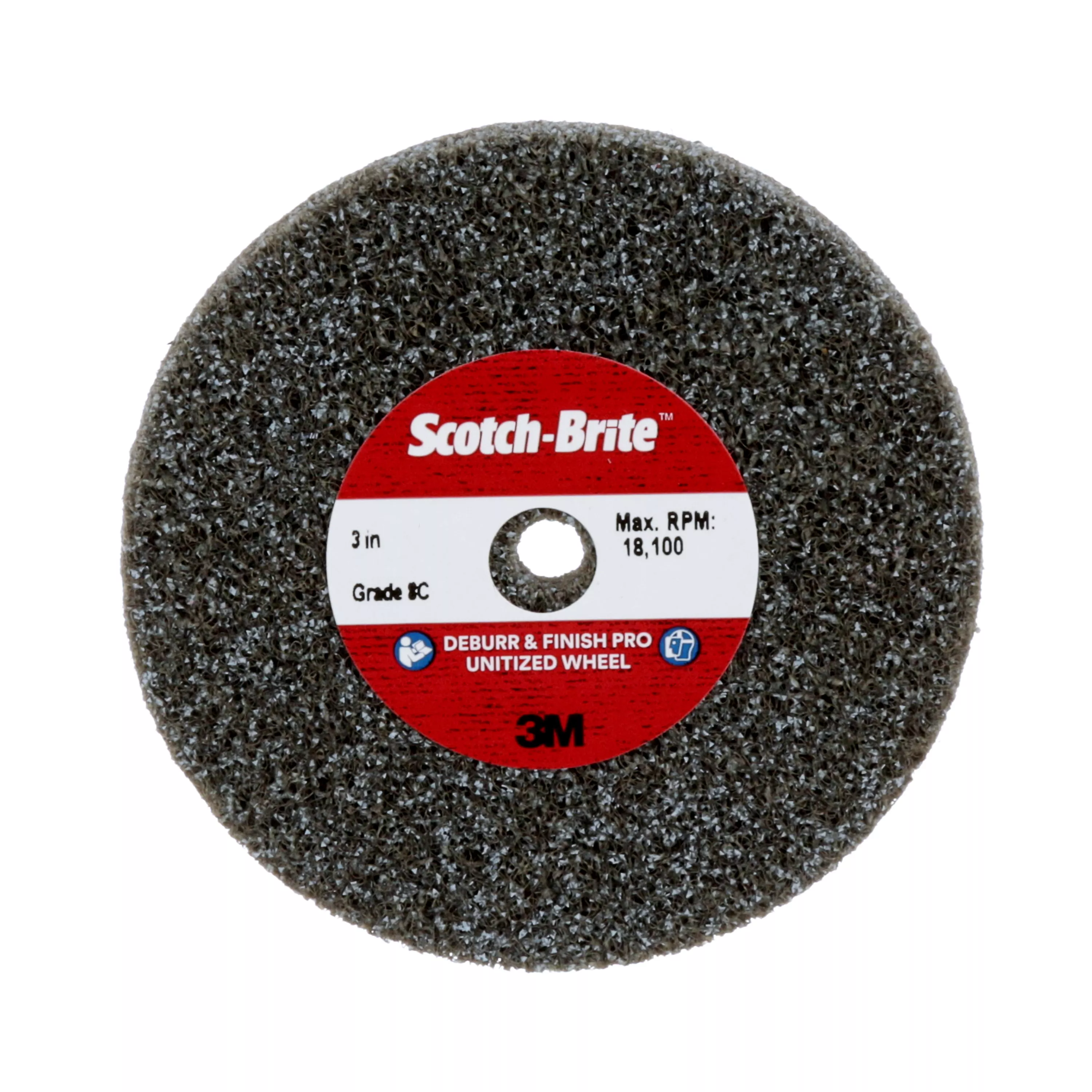 Scotch-Brite™ Deburr & Finish Pro Unitized Wheel, DP-UW, 8C Medium+, 3 in x 1/2 in x 3/8 in, 20 ea/Case