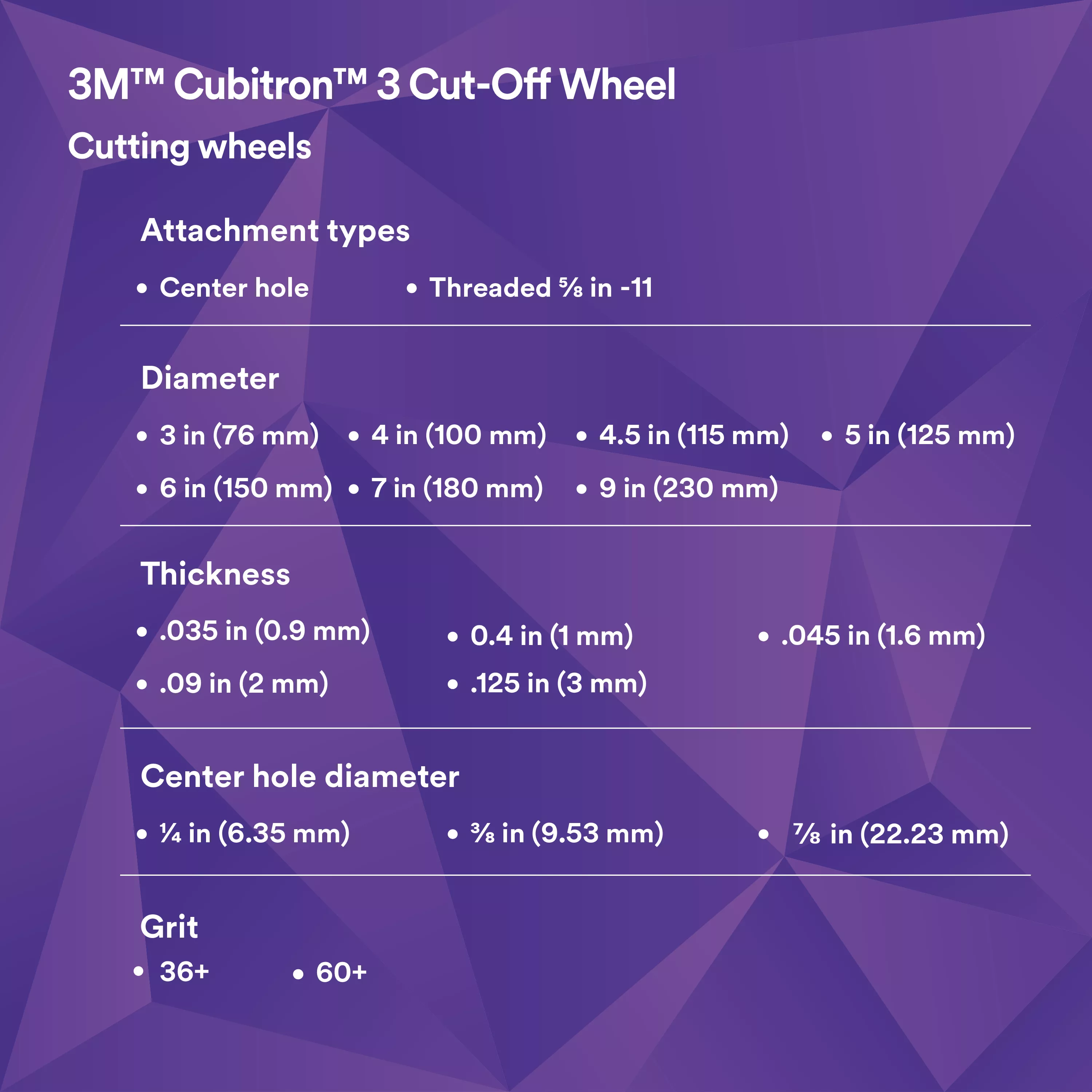 SKU 7100313187 | 3M™ Cubitron™ 3 Cut-Off Wheel