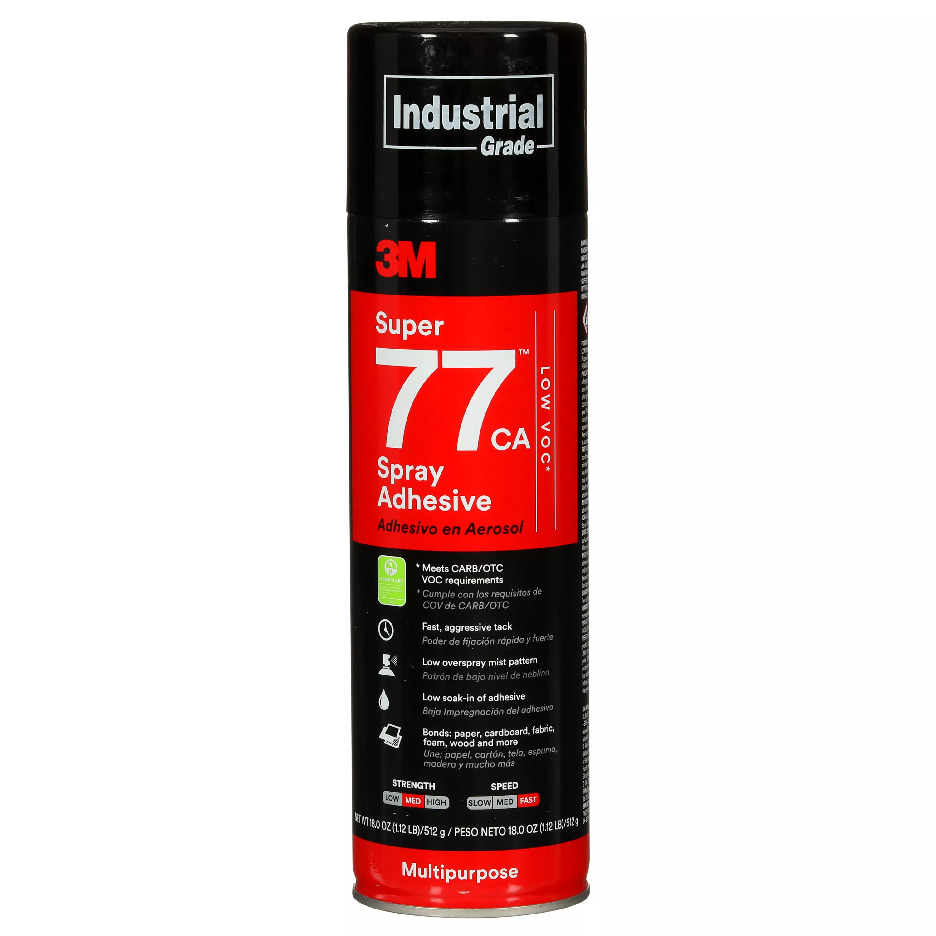 3M™ Super 77™ CA Multipurpose Spray Adhesive, Low VOC <25%, Clear, 24 fl oz (Net Wt 18.0 oz), 12 Can/Case