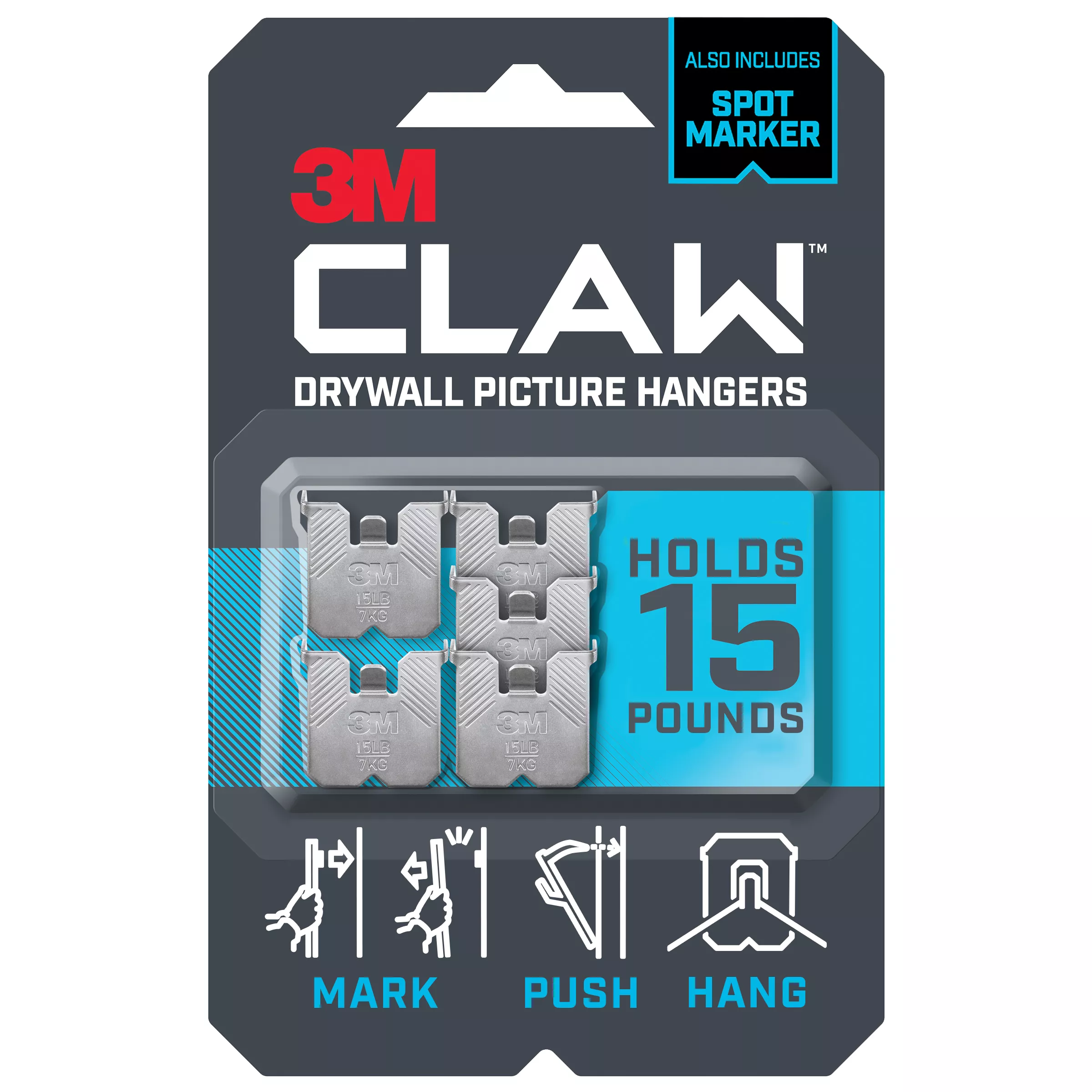 SKU 7100233165 | 3M™ CLAW™ Drywall Picture Hanger 15 lb with Temporary Spot Marker 3PH15M-5ES