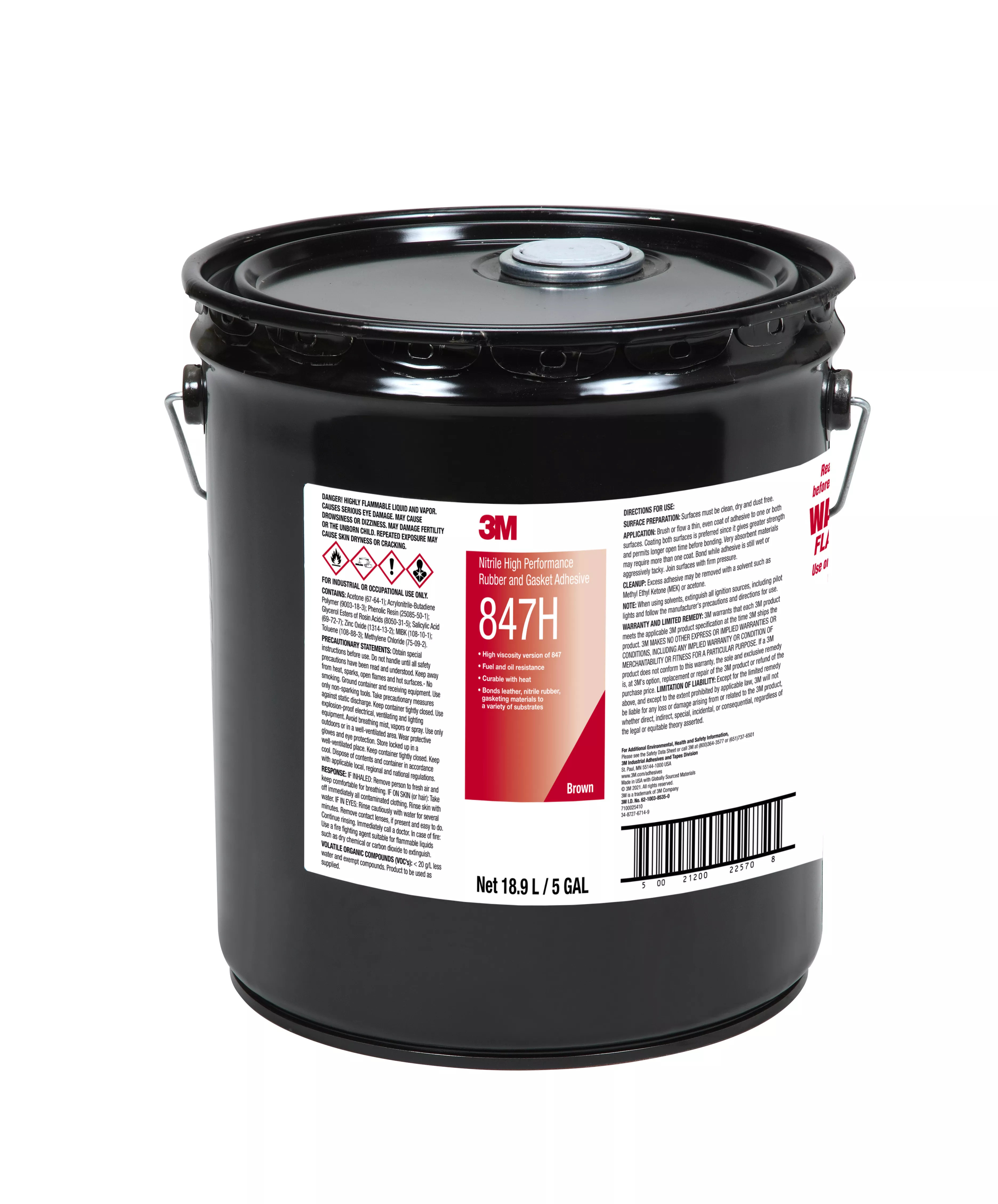 3M™ Nitrile High Performance Rubber and Gasket Adhesive 847H, Brown, 5
Gallon (Pail), Drum