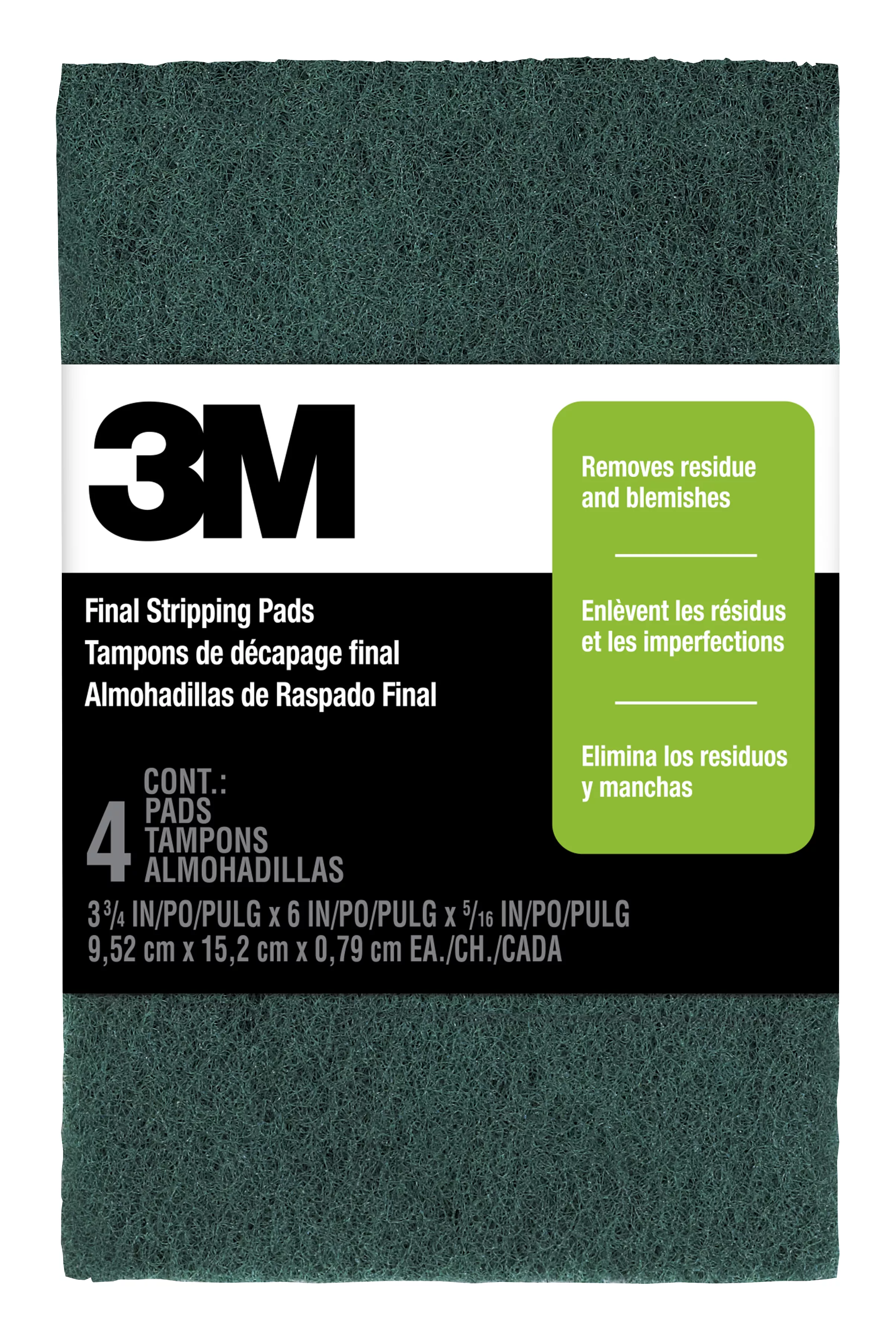 3M™ Final Stripping Pads 10113NA4PK, 3 3/4 in x 6 in x 5/16 in, Replaces 00 Steel Wool, 4 pads/pk, 6 pks/cs