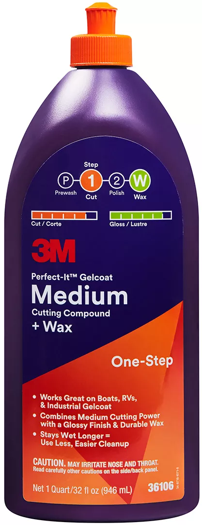 3M™ Perfect-It™ Gelcoat Medium Cutting Compound + Wax, 36106, 1 quart (946 mL), 6 per case