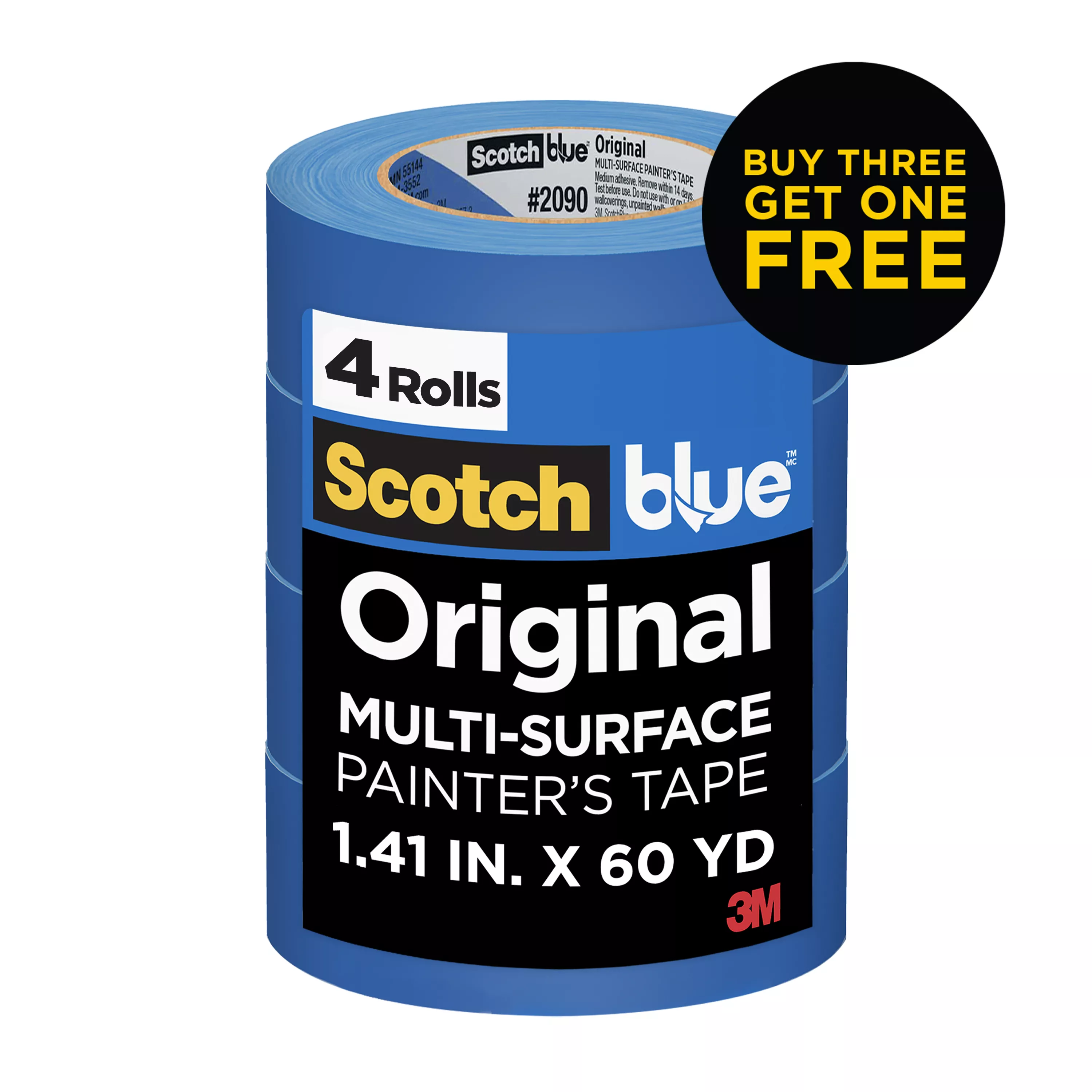 ScotchBlue™ Original Painter's Tape 2090-36NC4-P, 1.41 In X 60 Yd (36mm
X 54,8M), 4 Rolls/Pack, Buy Three Get One Free
