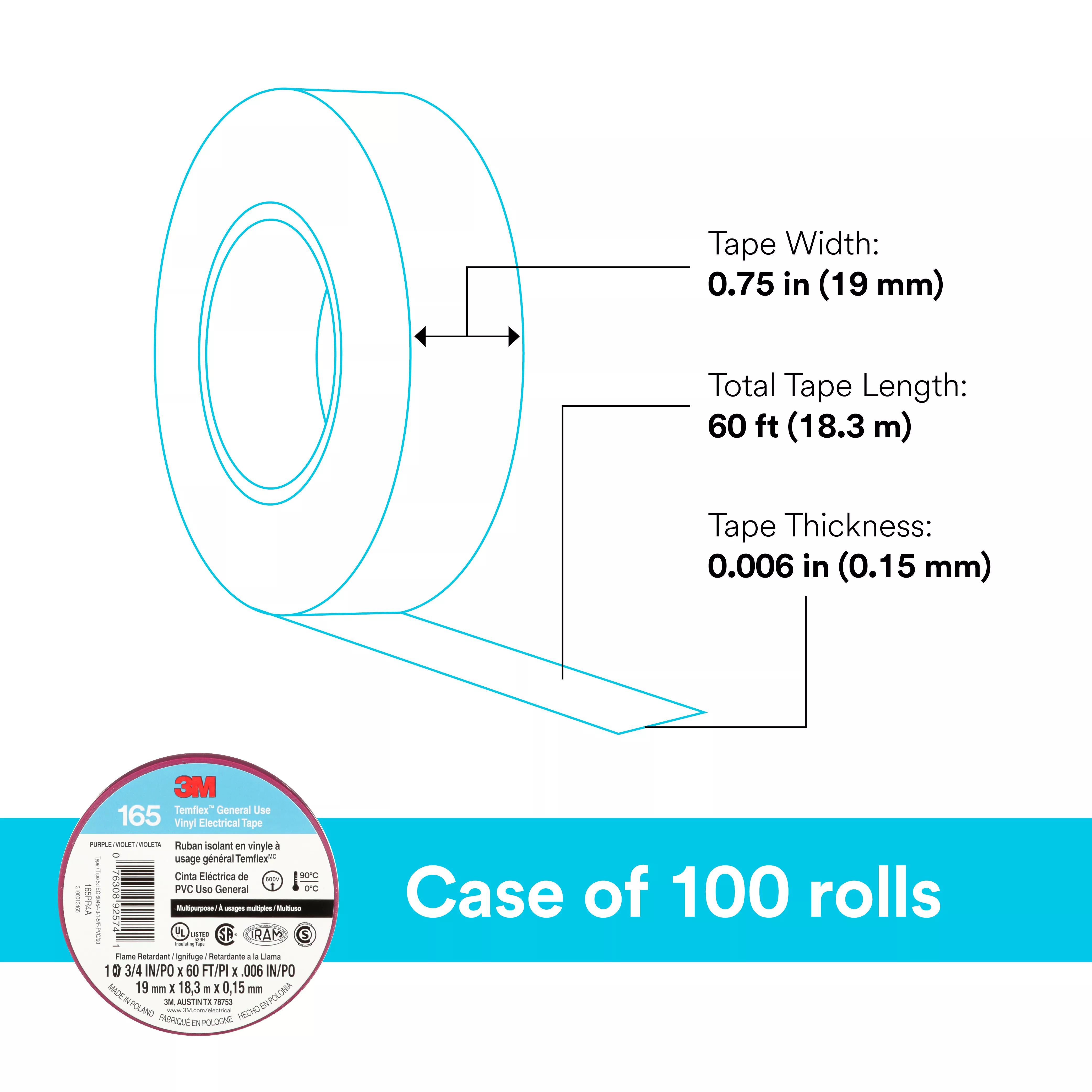 SKU 7100169434 | 3M™ Temflex™ Vinyl Electrical Tape 165