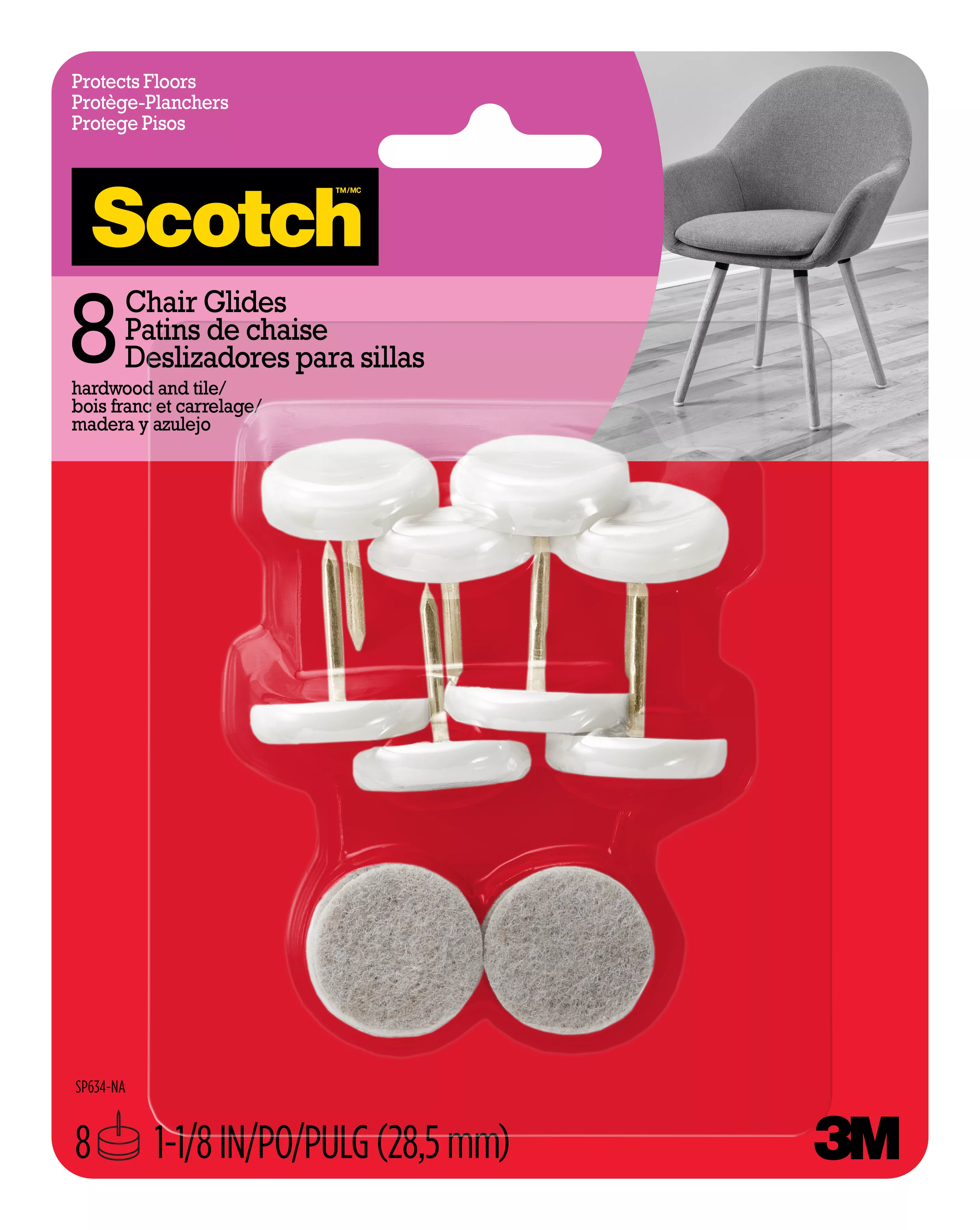 Scotch™ Glides SP634-NA, Nail-in Felt, Beige, 1-1/16 in, 8/pk