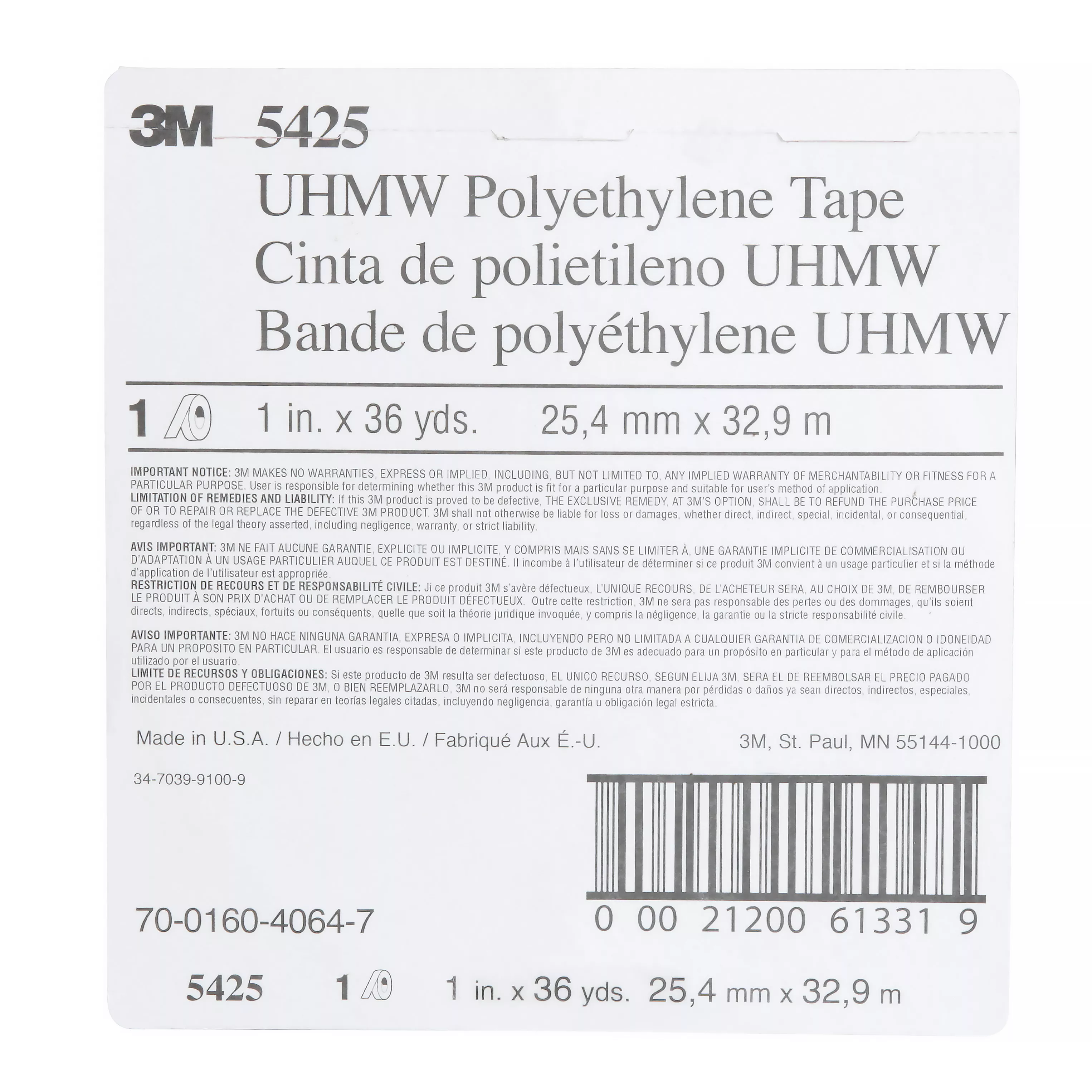 UPC 00638060406366 | 3M™ UHMW Film Tape 5425