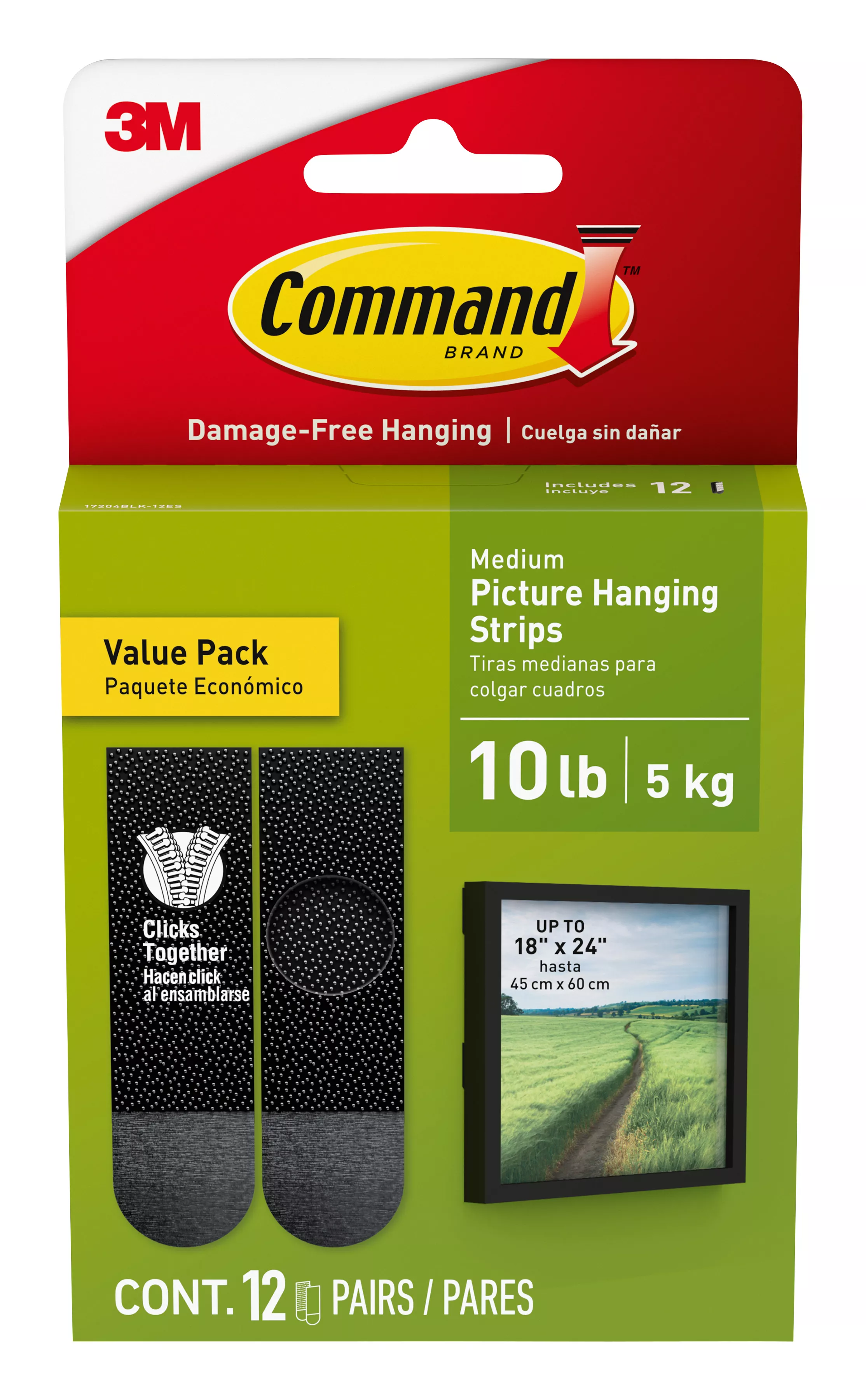 SKU 7100278667 | Command™ 10 lb Black Picture Hanging Strips 17204BLK-12ES