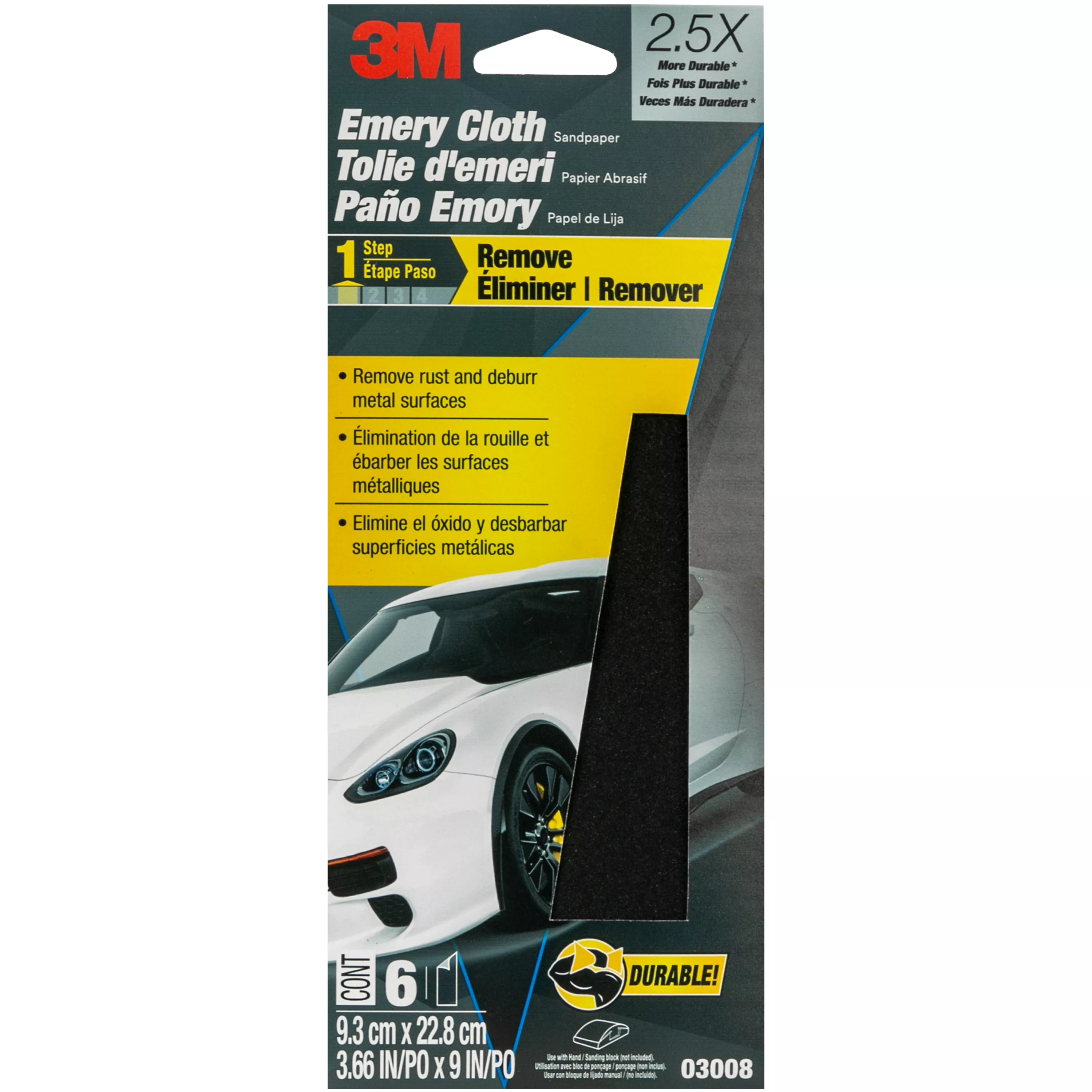 3M™ Emery Cloth Assort 03008, 3-2/3 in x 9 in, 6 Sheet/Pack, 20 Pack/Case