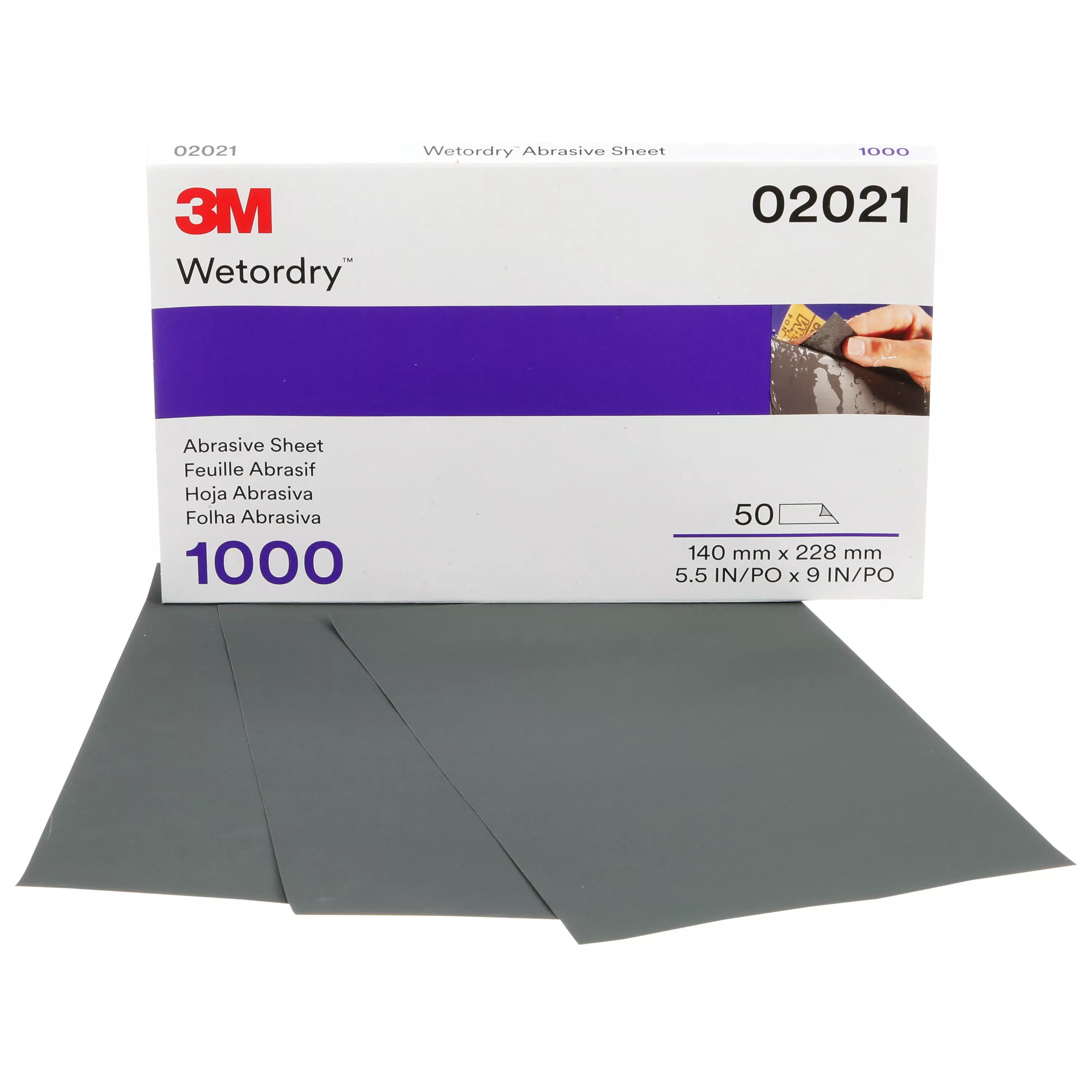 3M™ Wetordry™ Abrasive Sheet 401Q, 02021, 1000, 5 1/2 in x 9 in, 50 sheets per carton, 5 cartons per case