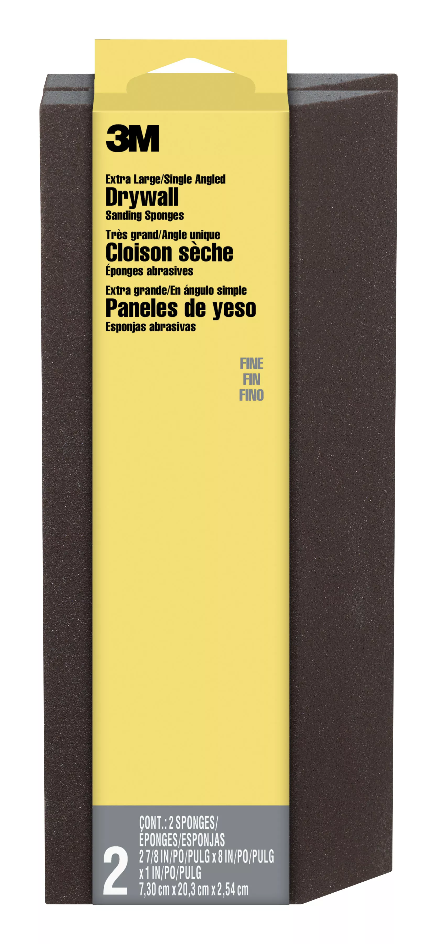 3M™ Fine Grit Extra Large Angled Drywall Sanding Sponge, 910-DSA-12-2PK, 2 7/8 in x 8 in x 1 in (7.30 cm x 20.3 cm x 2.54 cm)