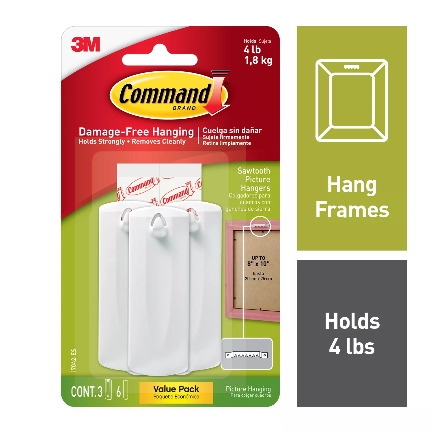 Command™ Sawtooth Picture Hangers Value Pack 17042-ES, 3 hangers, 6 strips