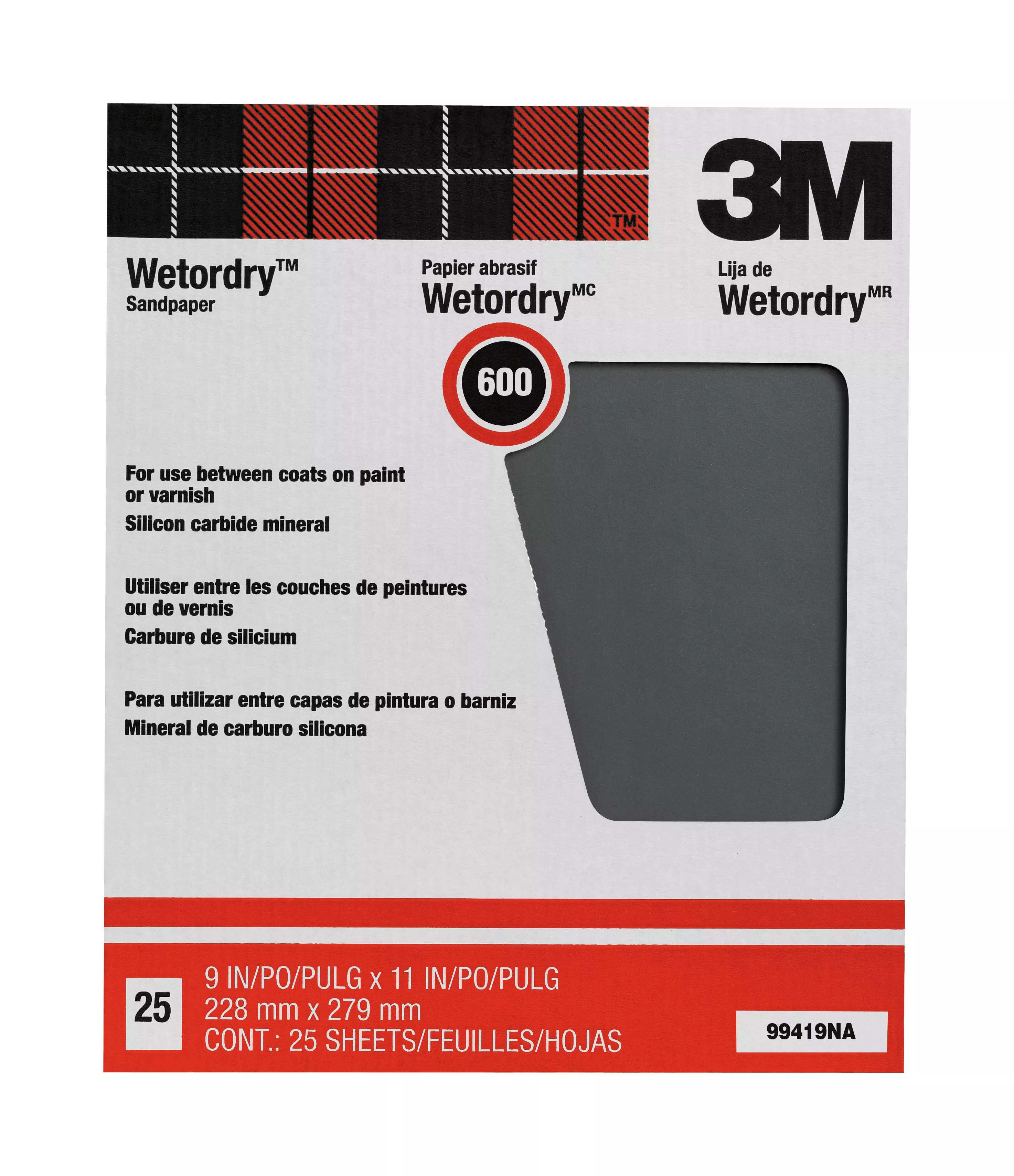 3M™ Pro-Pak™ Wetordry™ Sanding Sheets 88600NA, 9 in x 11 in, 180C grit, 25 sht pk